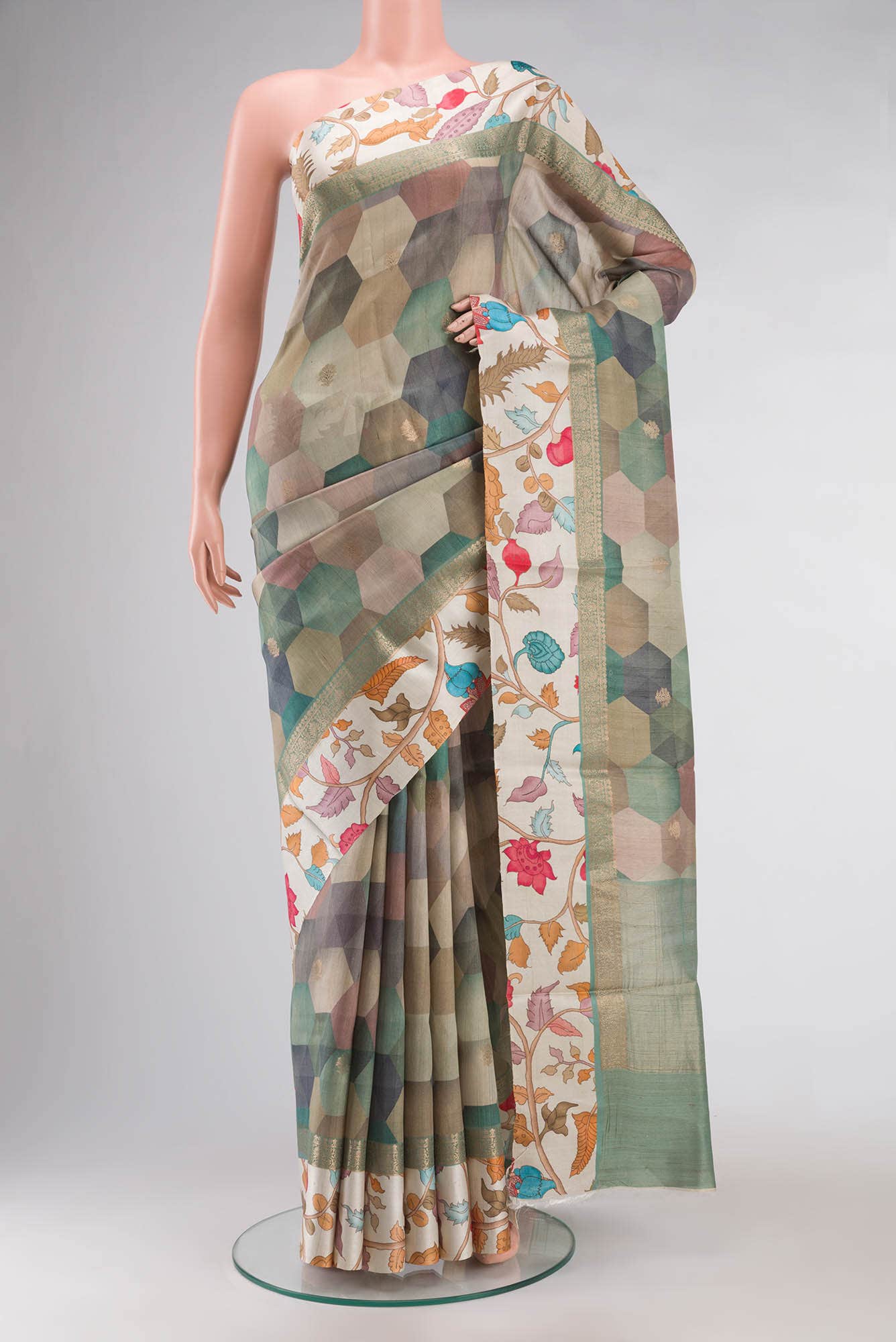 Sage Green Bhagalpuri Tussar Silk Saree