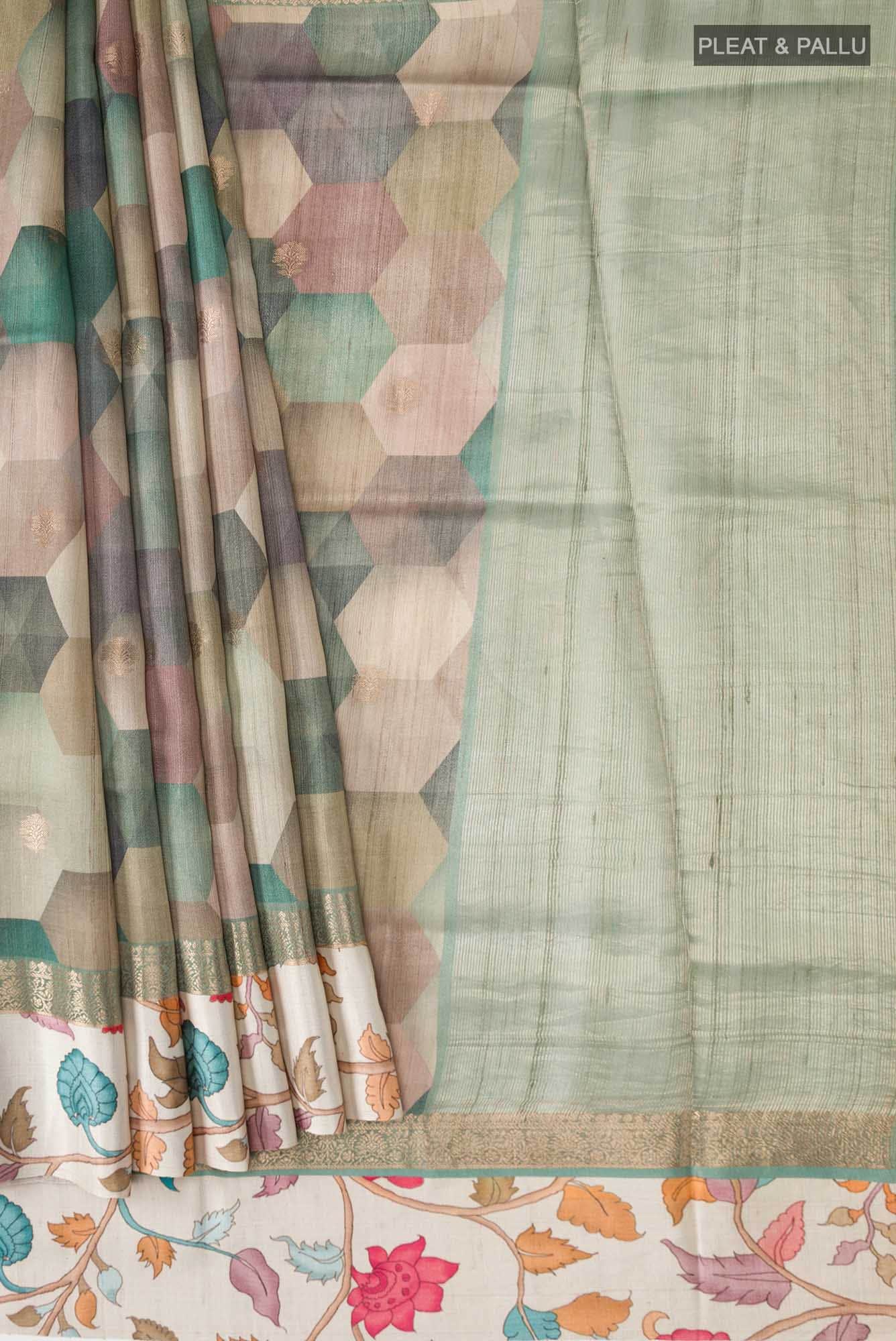 Sage Green Bhagalpuri Tussar Silk Saree