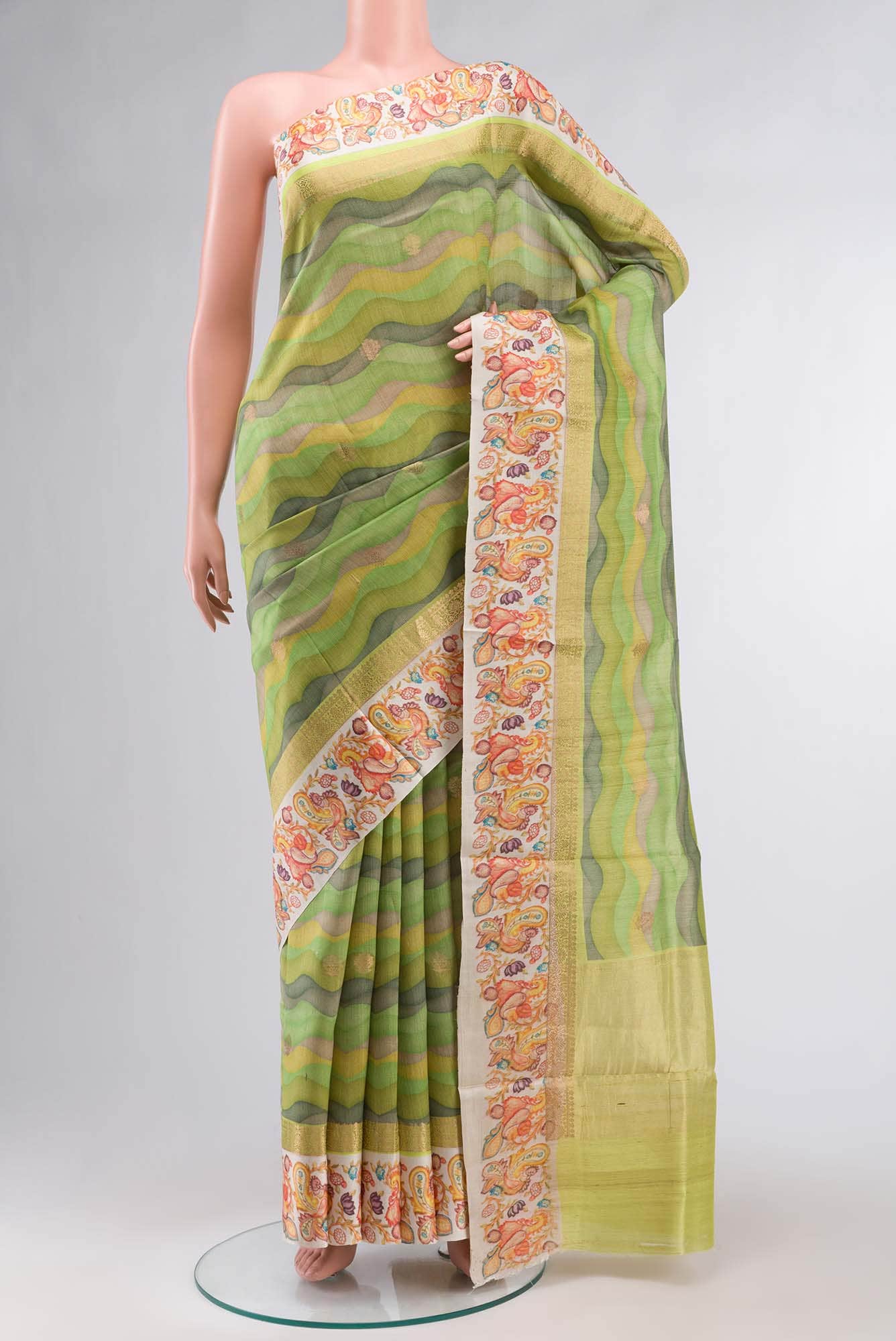 Green Bhagalpuri Tussar Silk Saree