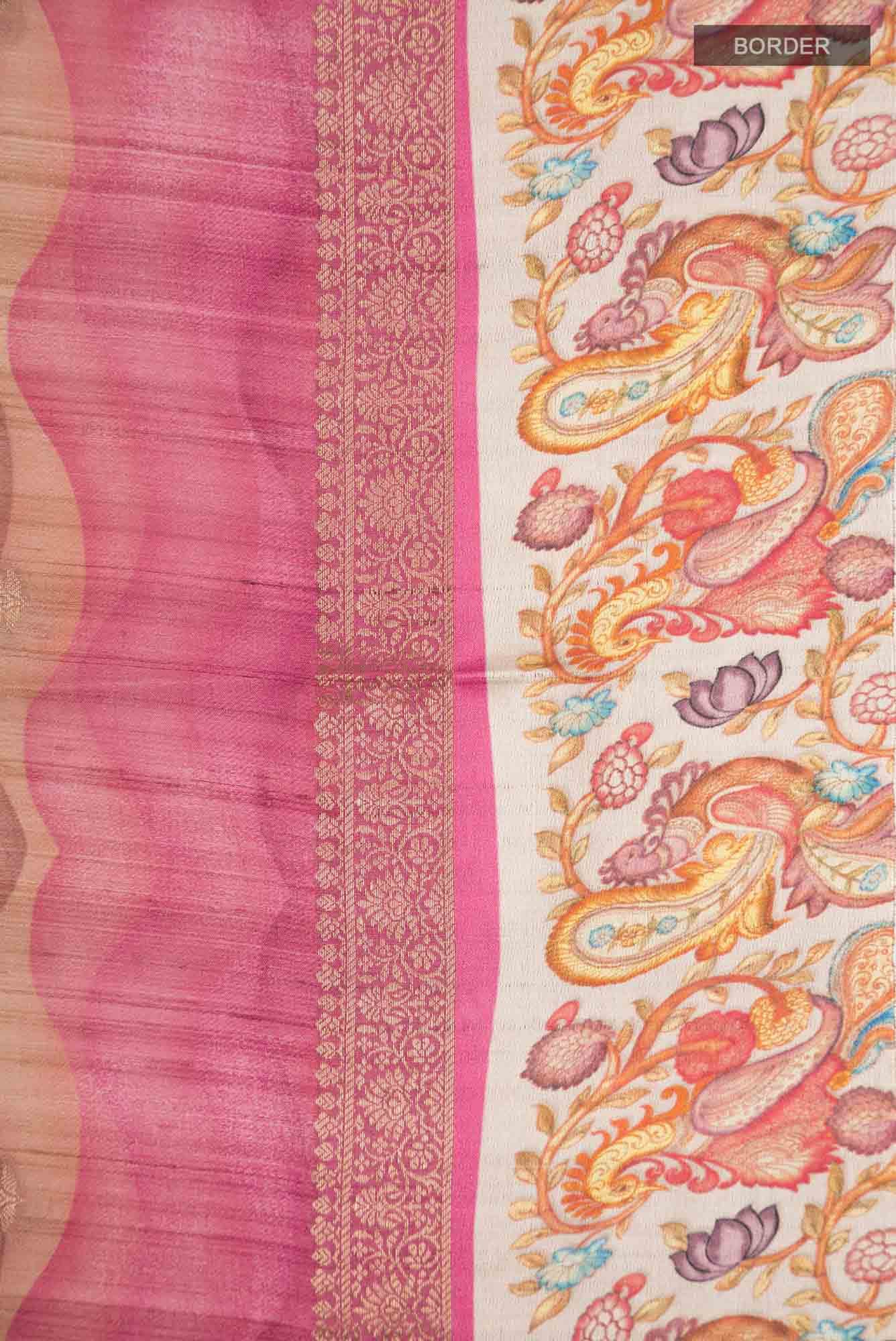 Pink Tussar Silk Saree