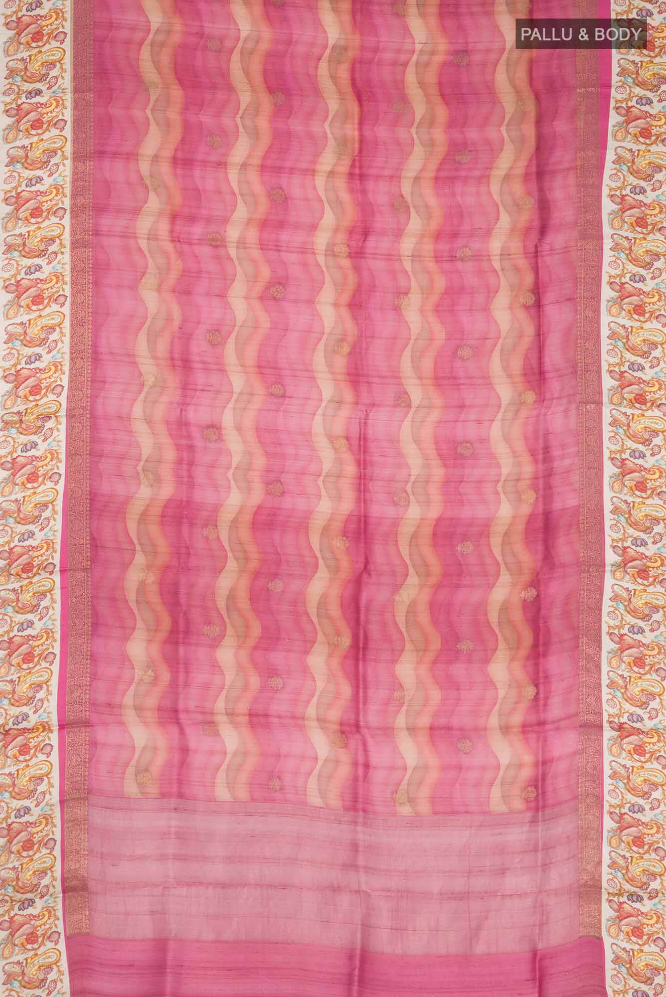 Pink Tussar Silk Saree