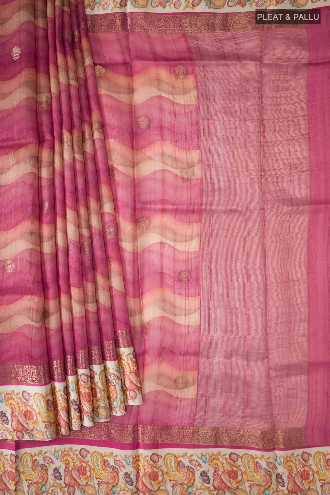 Pink Tussar Silk Saree