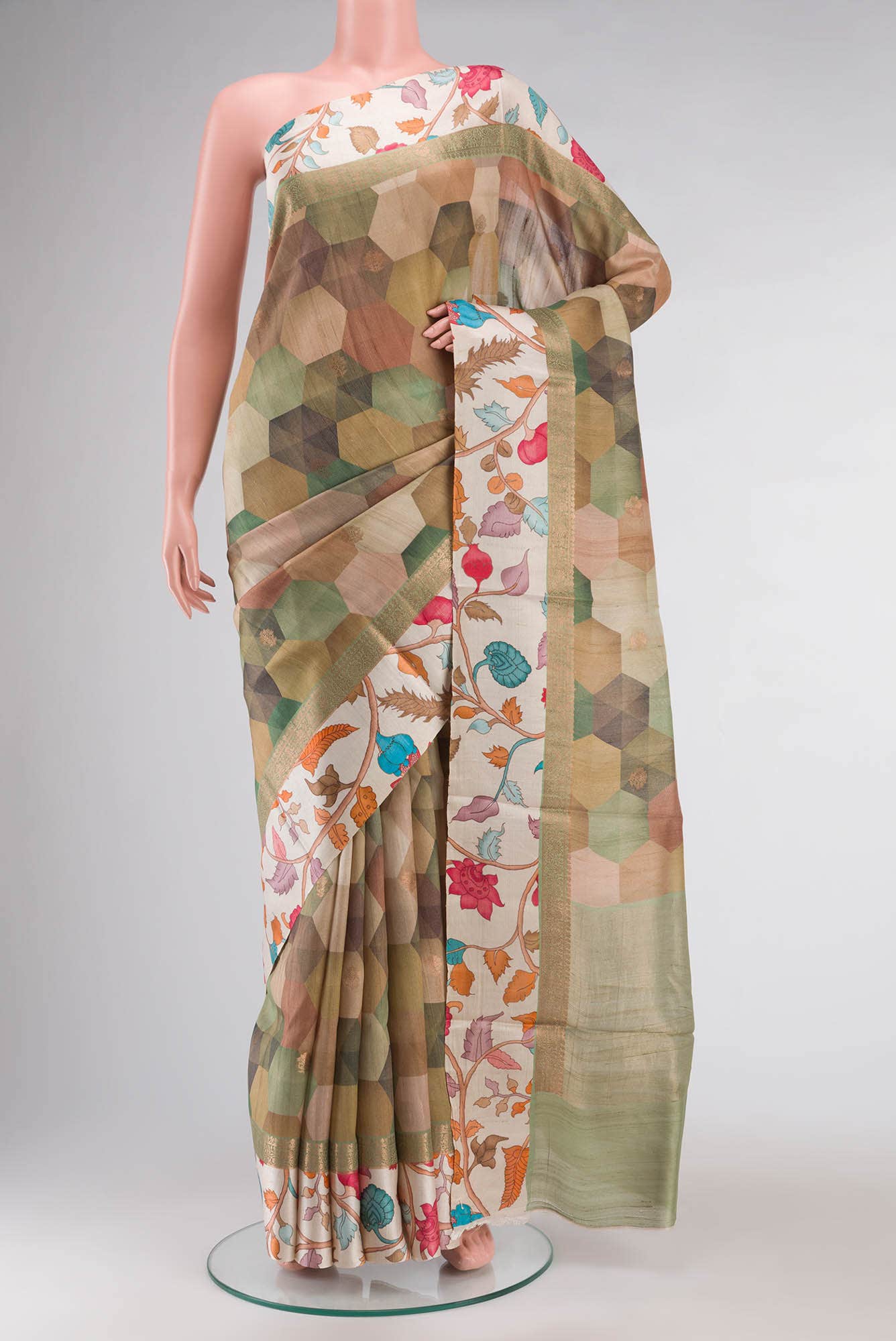 Green Tussar Silk Saree