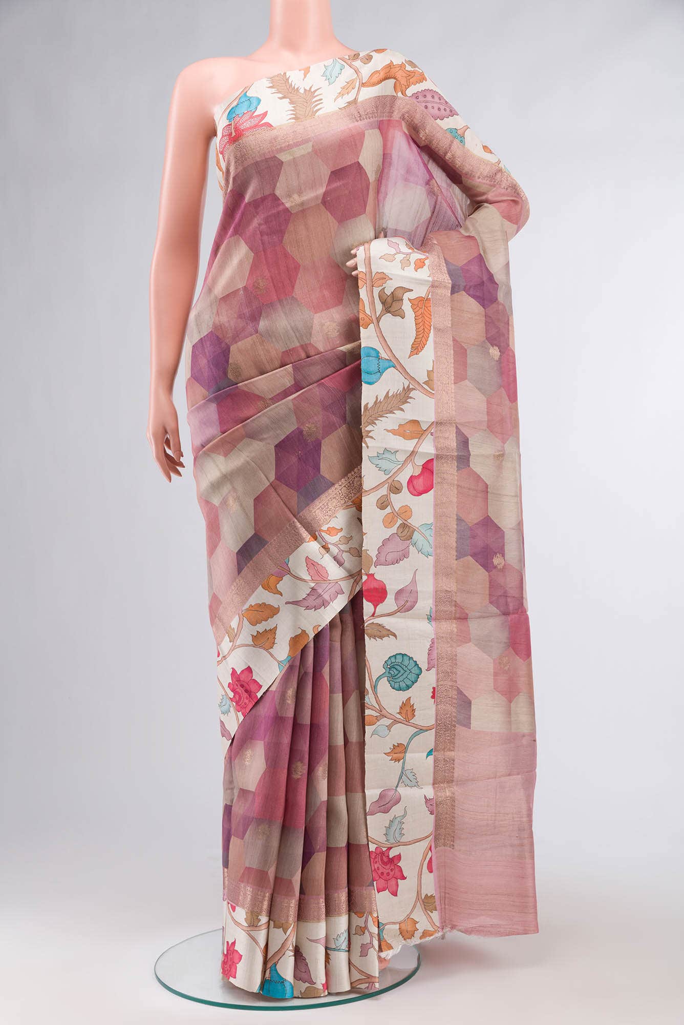 Mauve Bhagalpuri Tussar Silk Saree