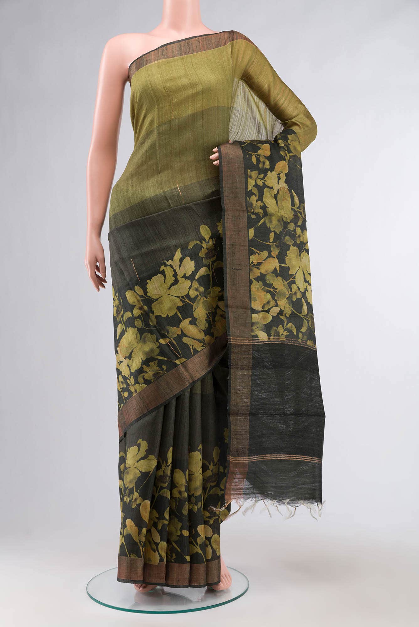 Green Bhagalpuri Tussar Silk Saree