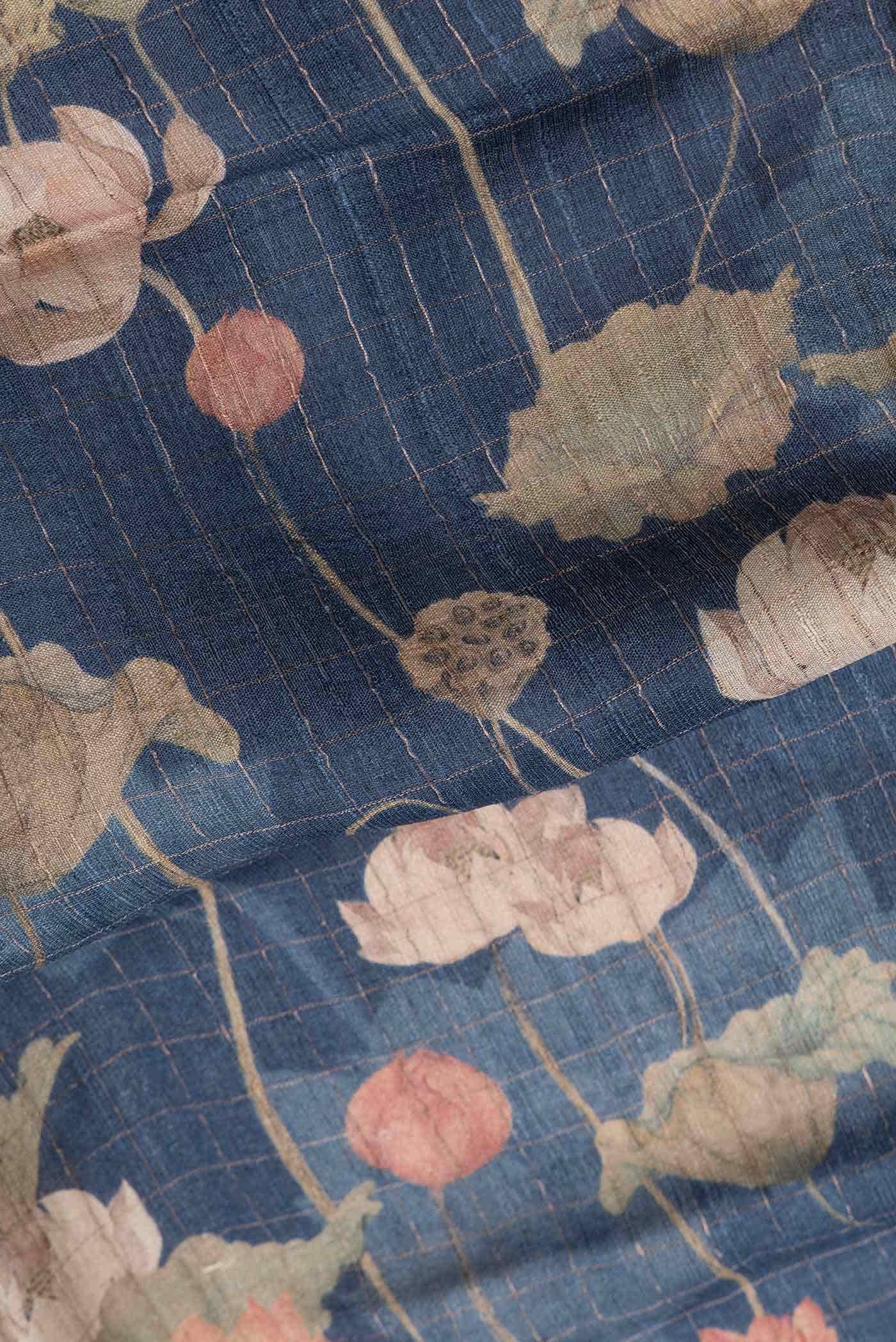 Navy Blue Dual Tone Tussar Silk Saree