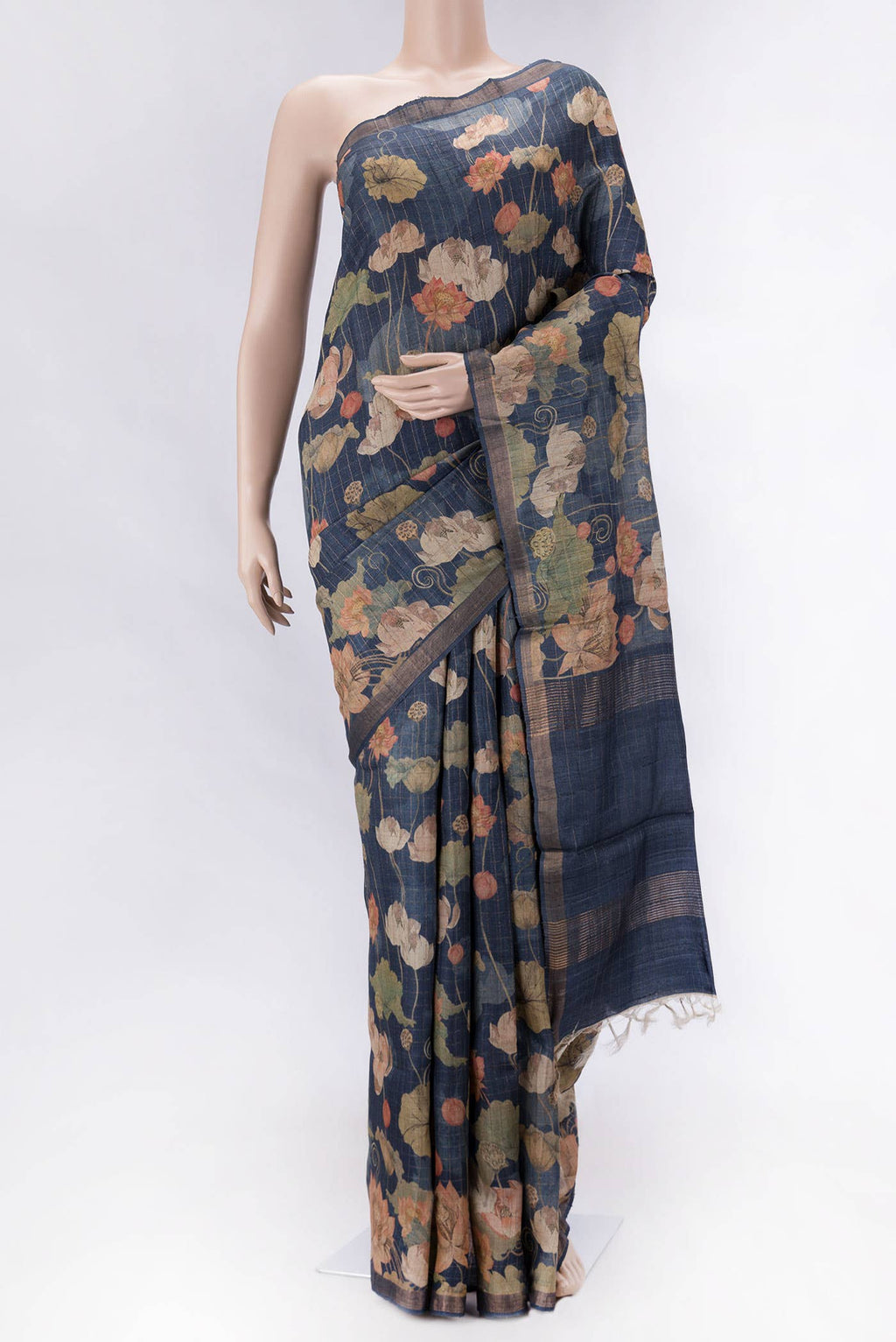 Navy Blue Dual Tone Tussar Silk Saree