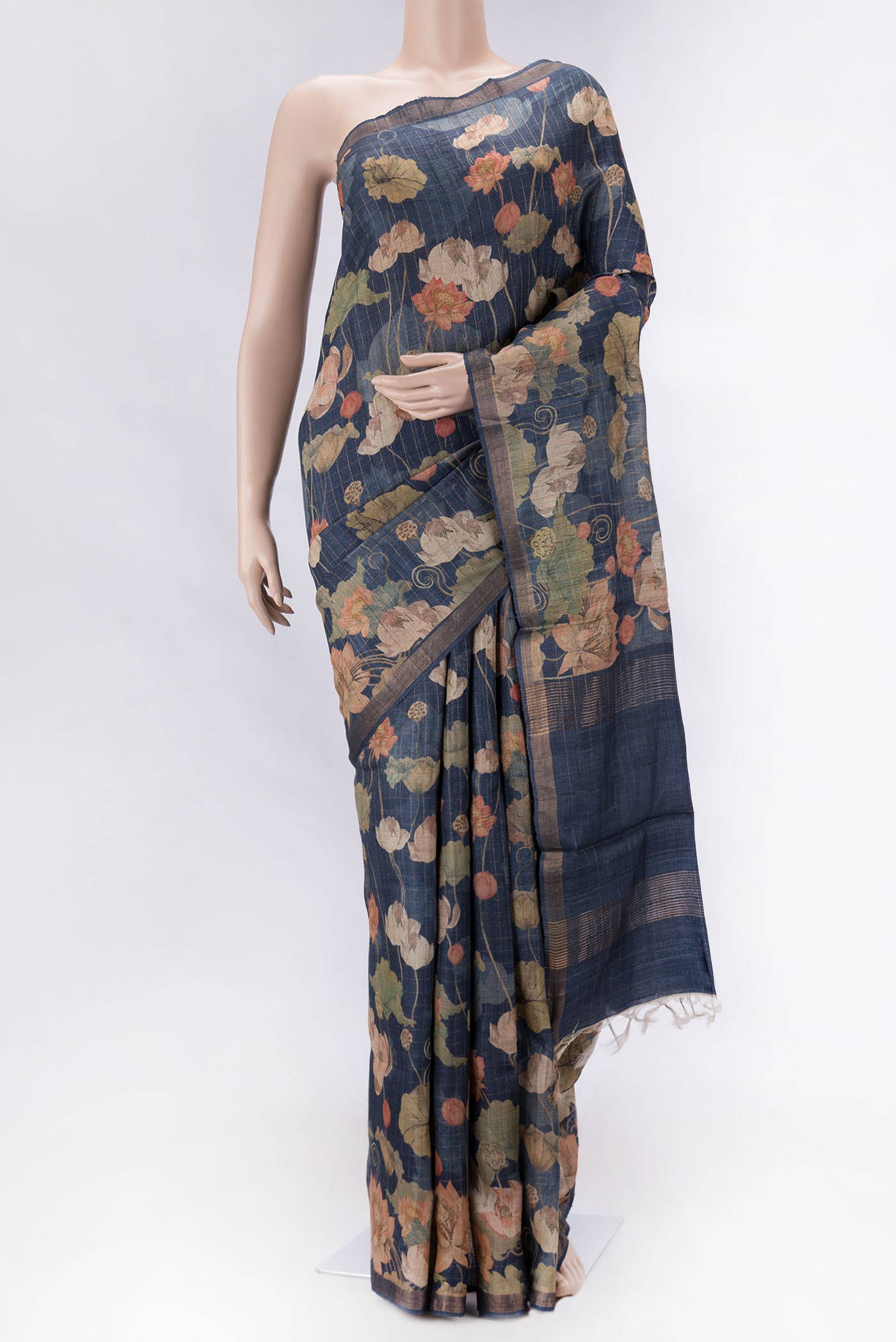Navy Blue Dual Tone Tussar Silk Saree