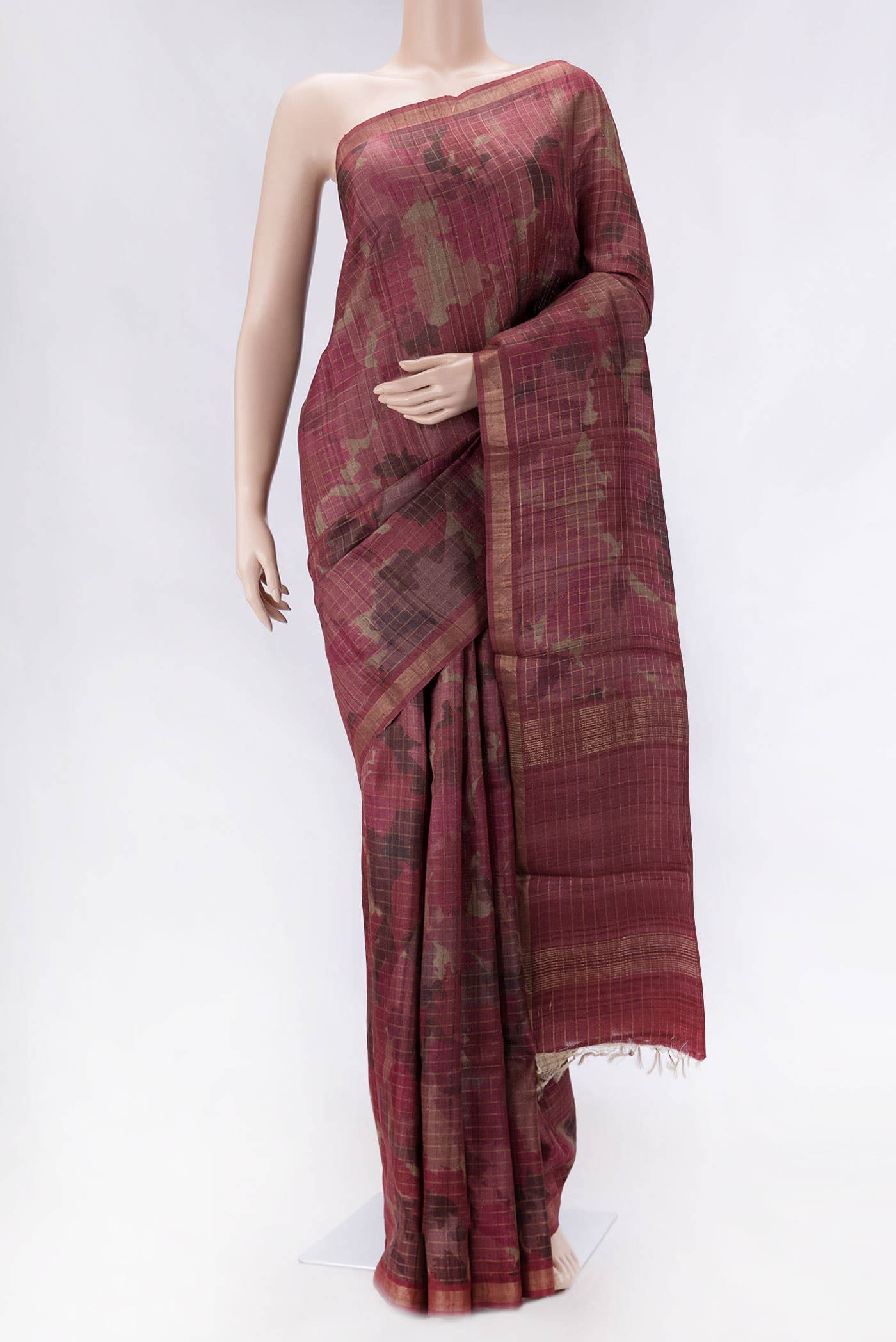 Maroon Dual Tone Tussar Silk Saree