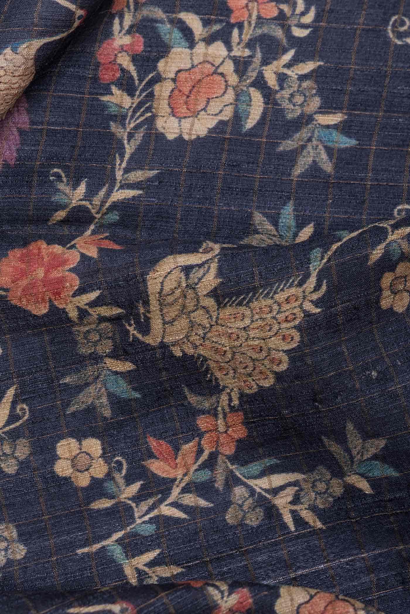 Navy Blue Dual Tone Tussar Silk Saree