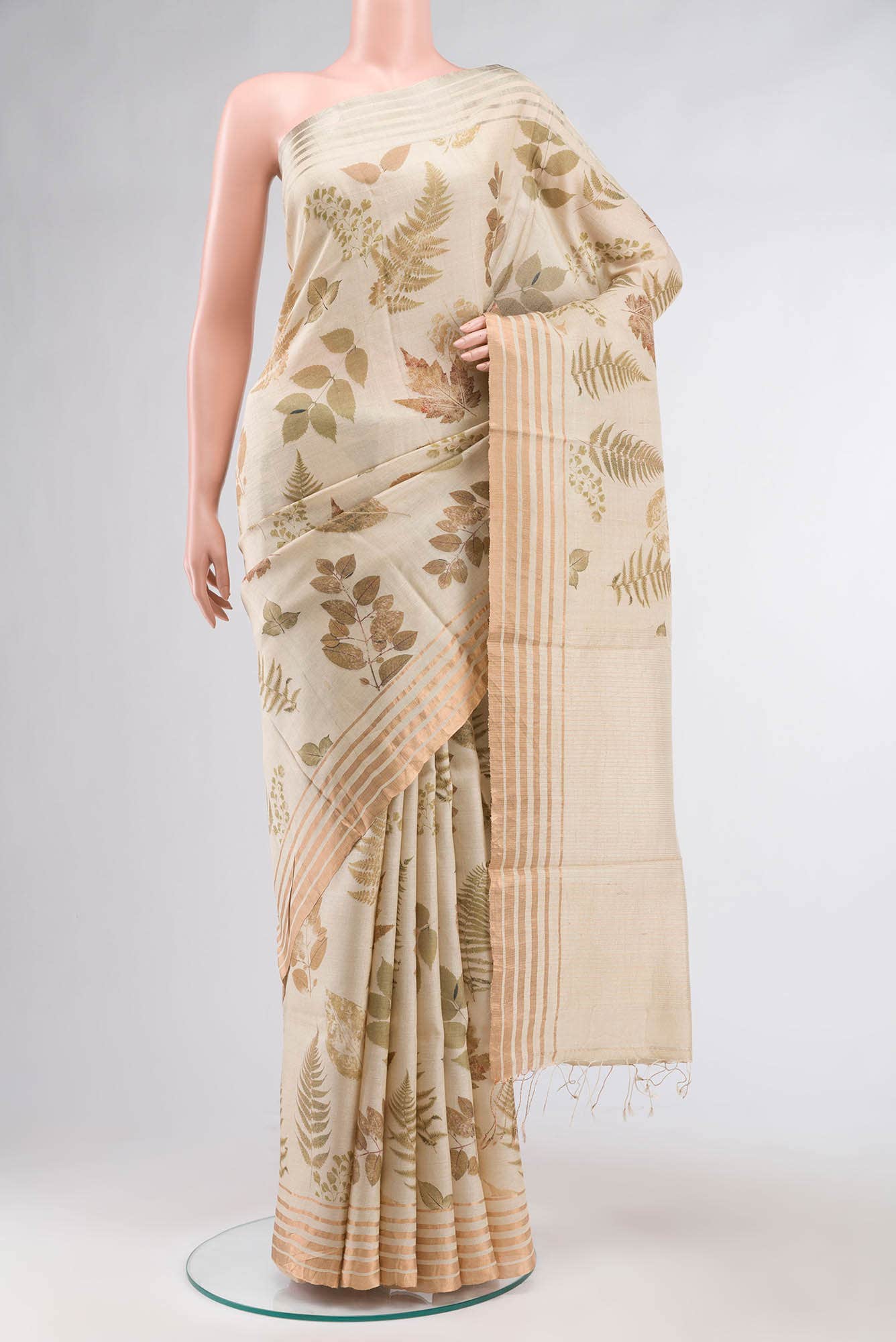 Beige Bhagalpuri Tussar Silk Saree