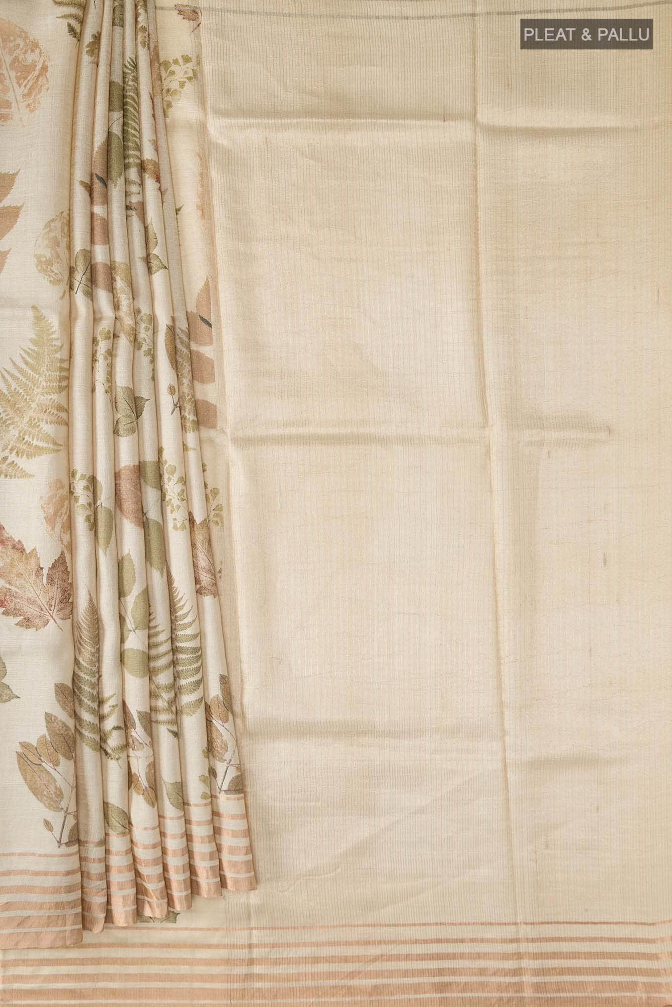 Beige Bhagalpuri Tussar Silk Saree