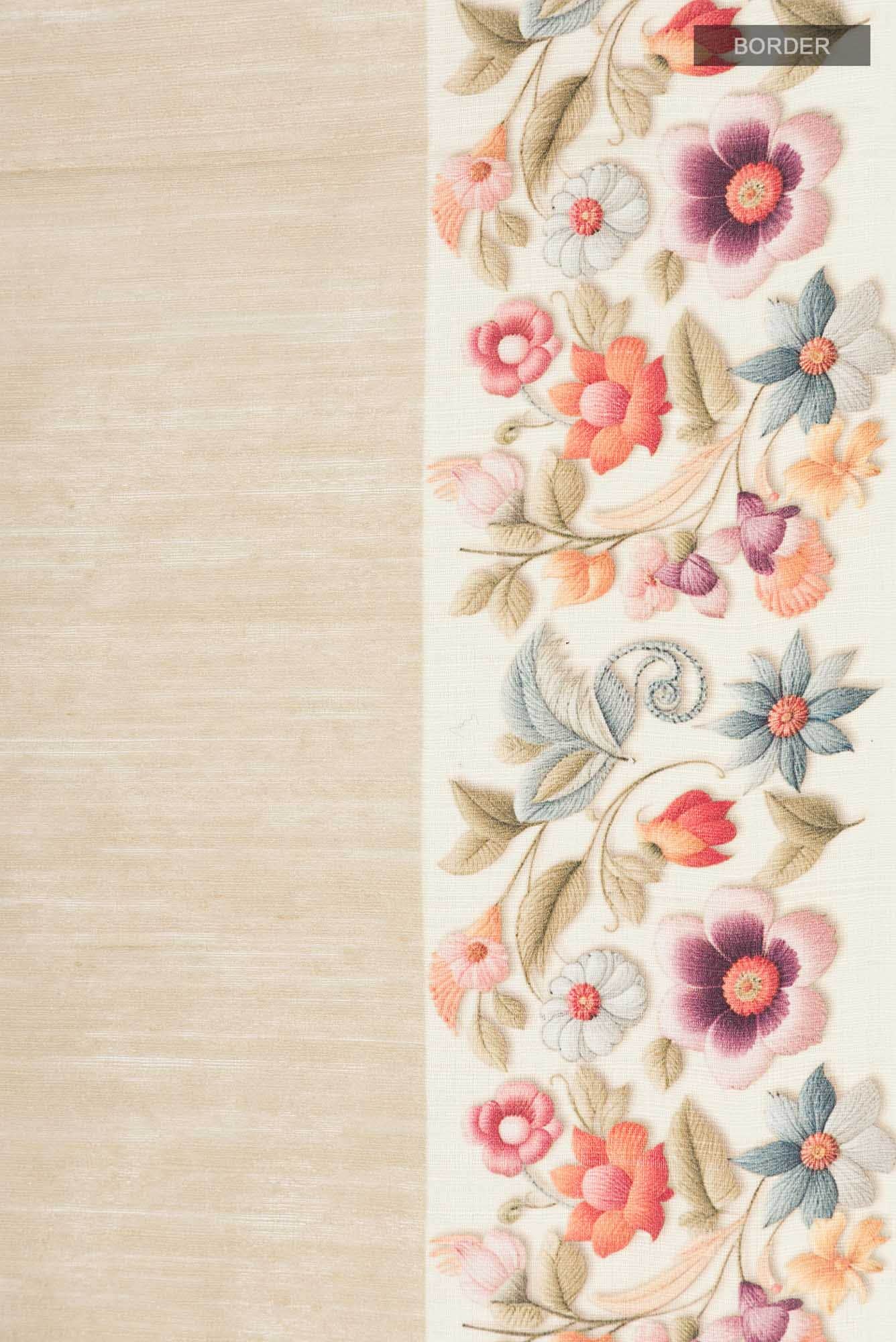 Beige Tussar Silk Saree