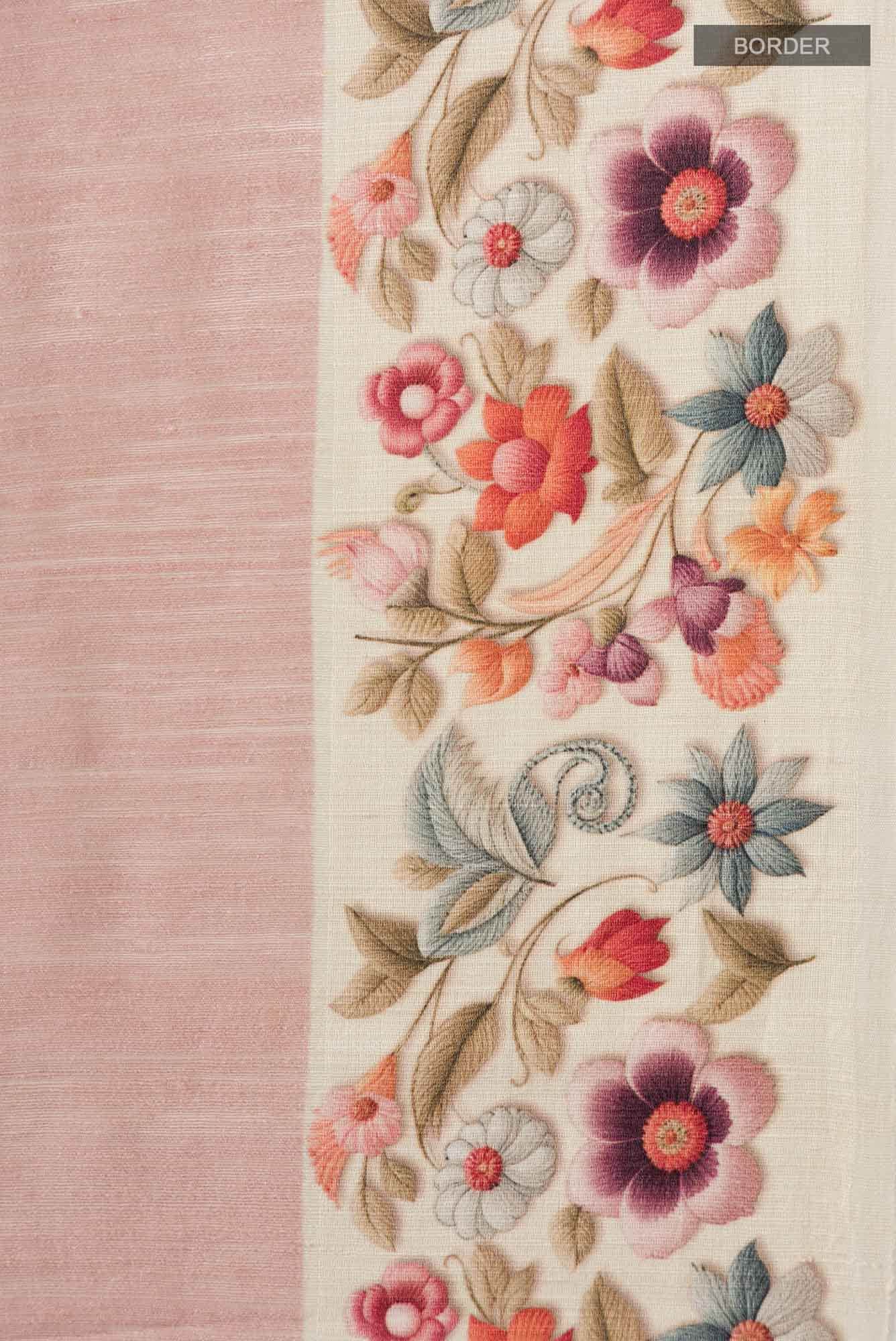 Pink Tussar Silk Saree