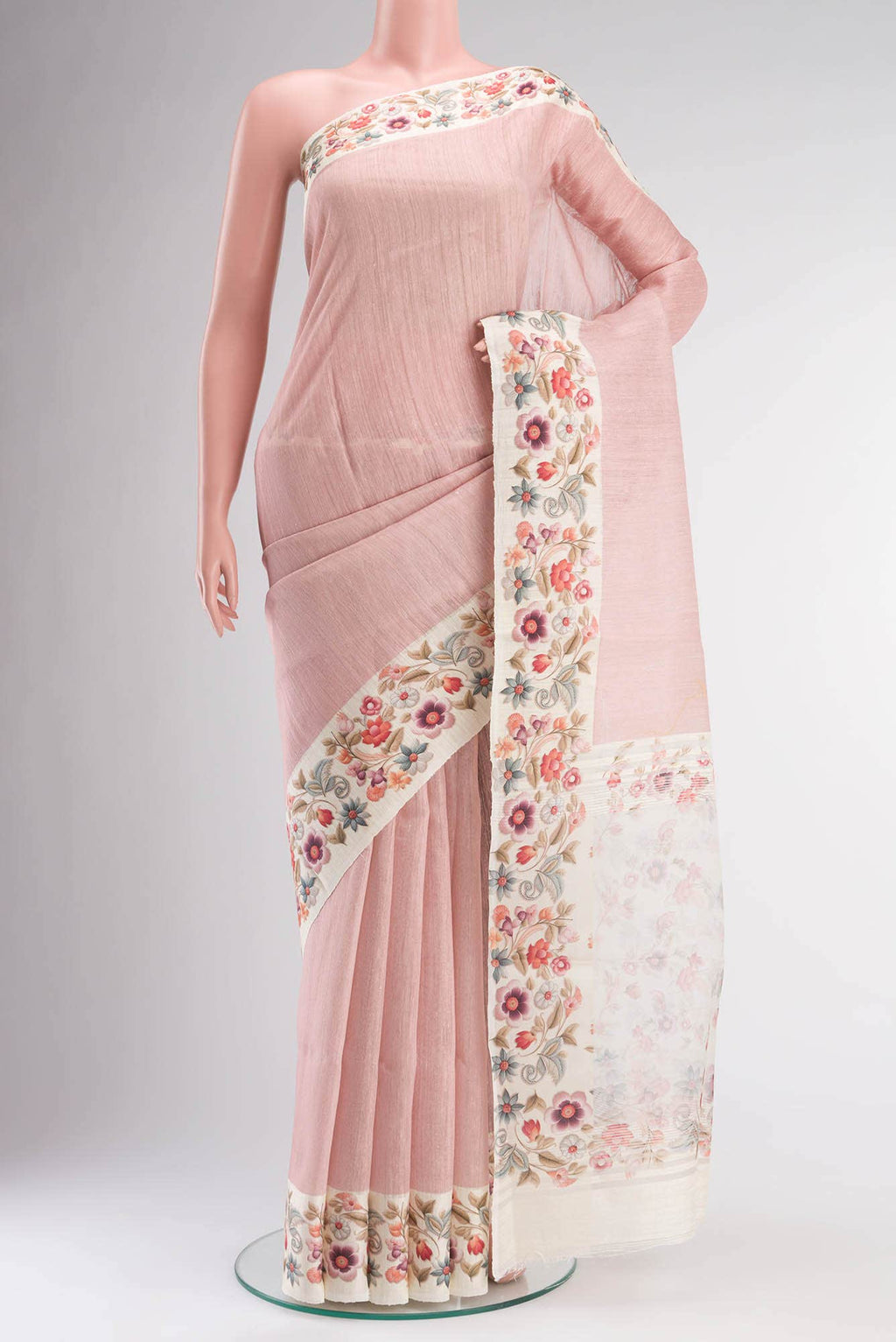 Pink Tussar Silk Saree