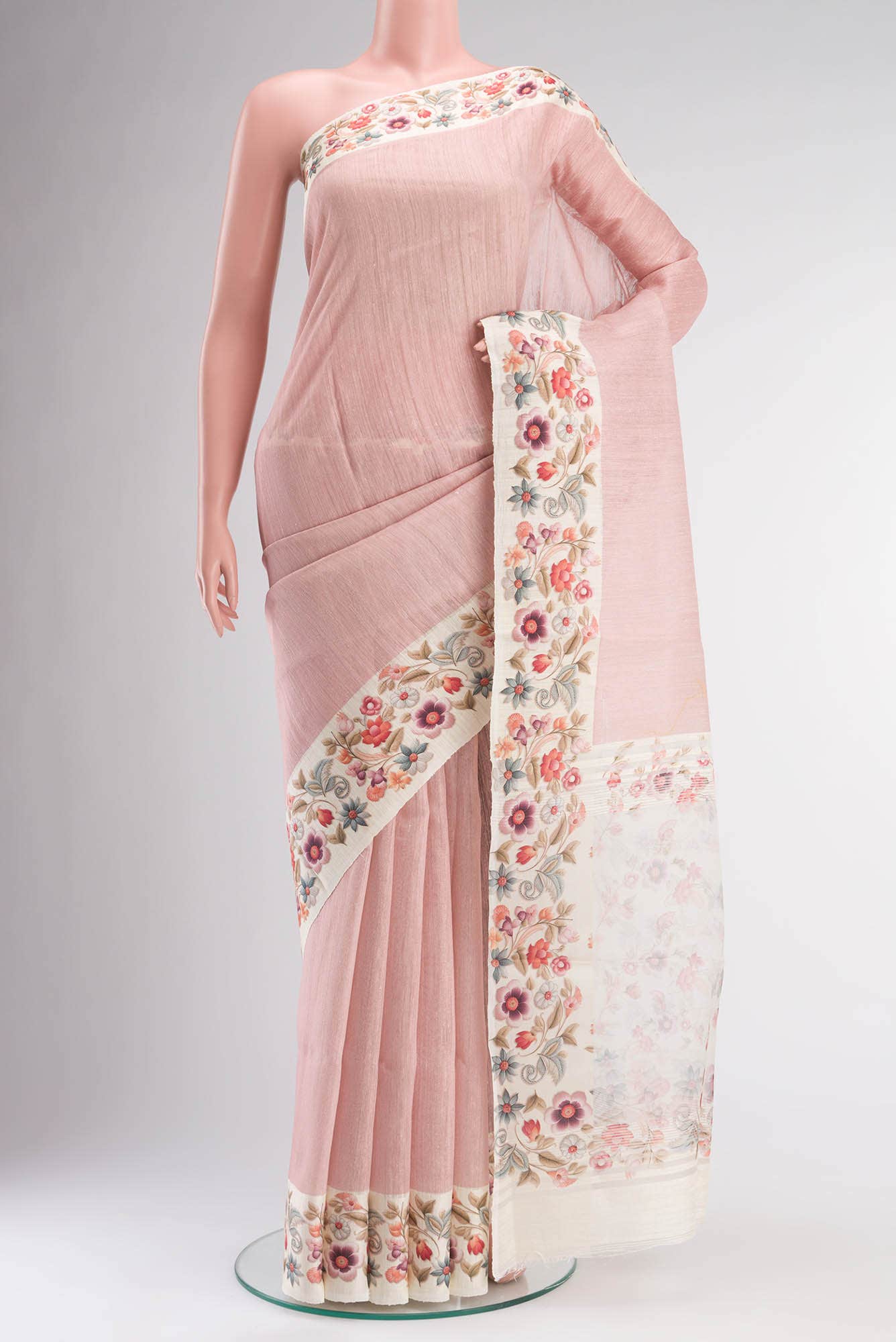 Pink Tussar Silk Saree
