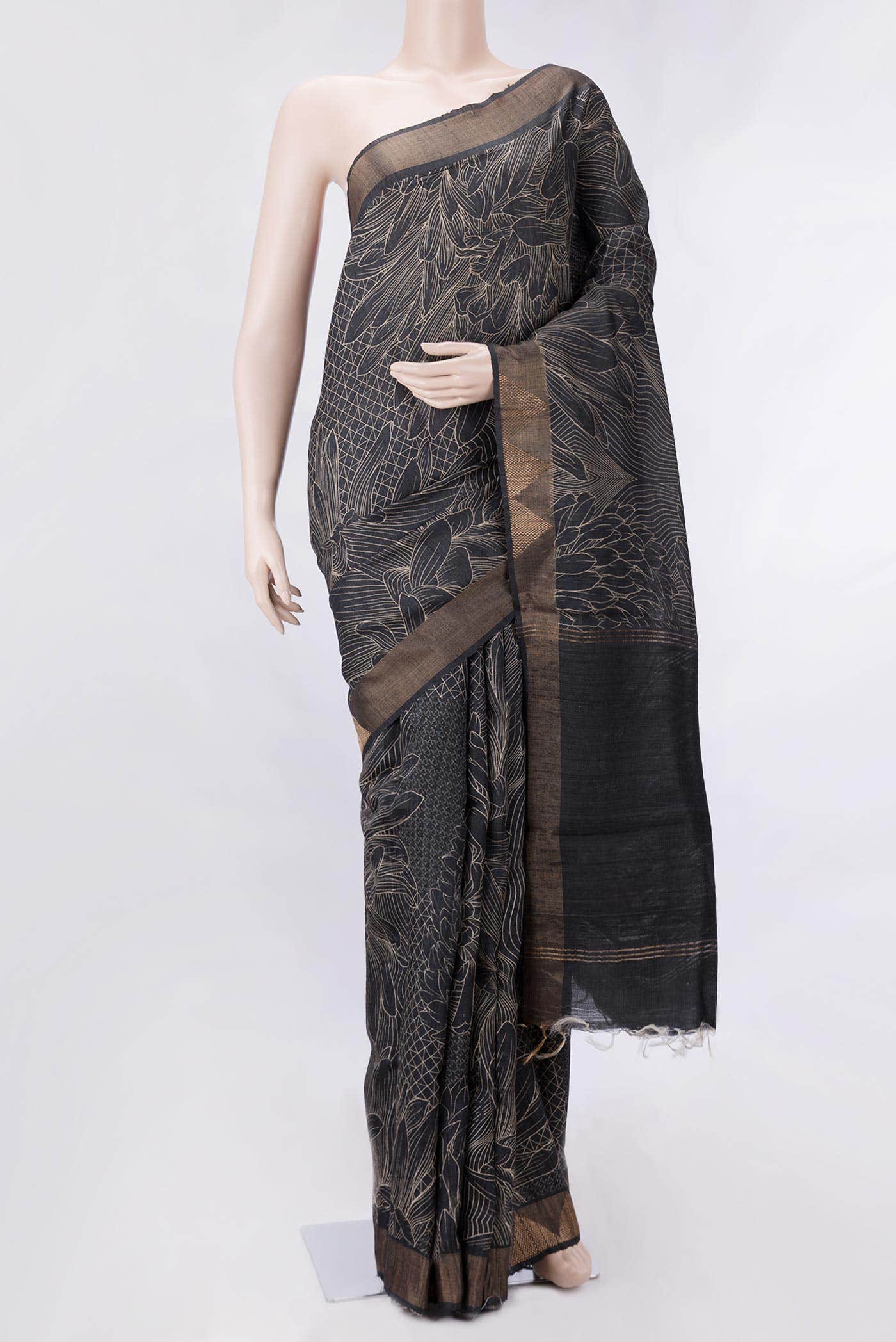 Black Dual Tone Tussar Silk Saree