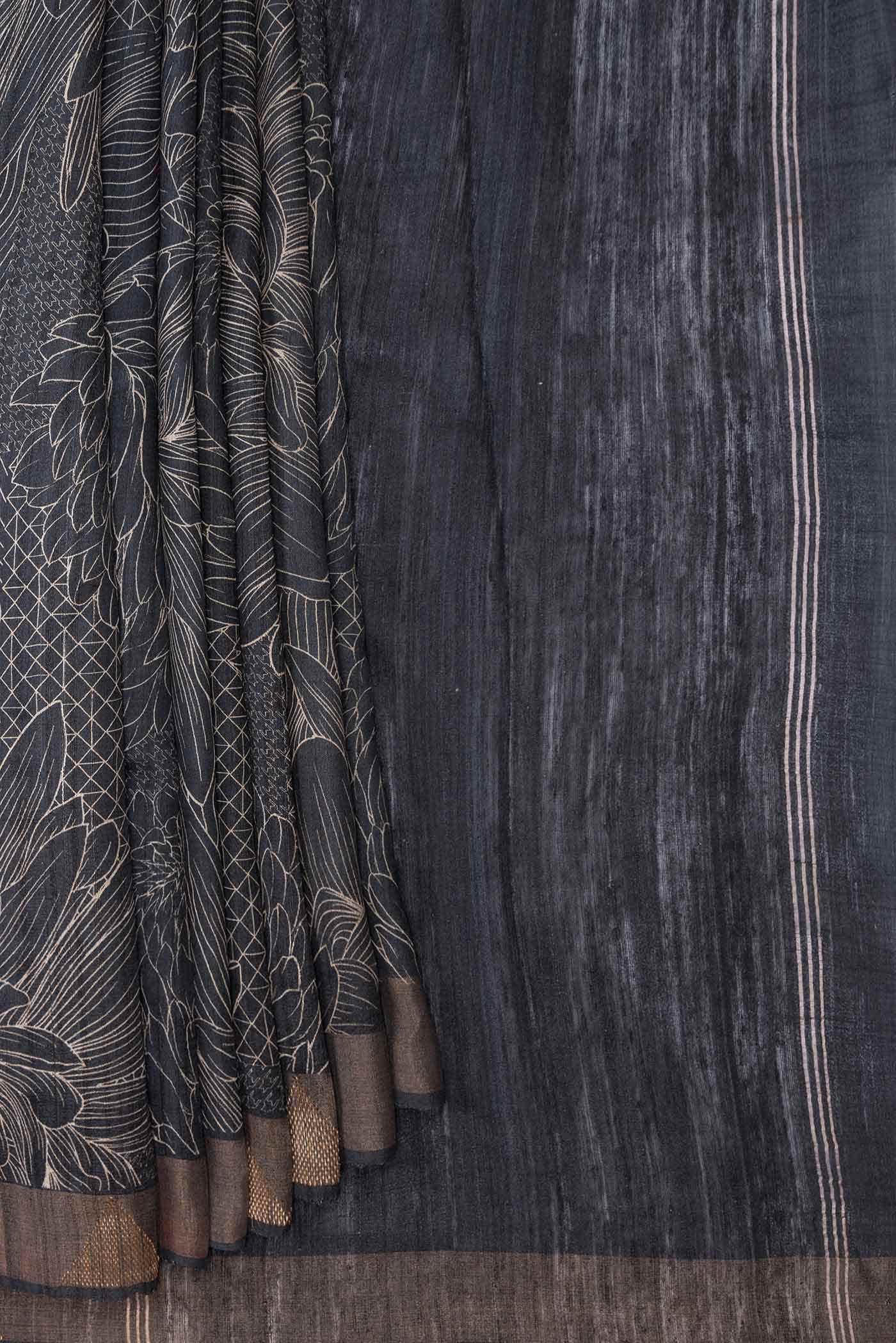 Black Dual Tone Tussar Silk Saree