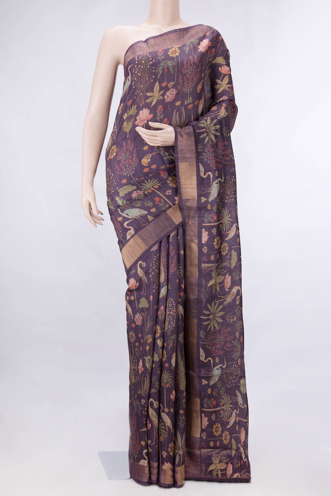 Burgundy Dual Tone Tussar Silk Saree