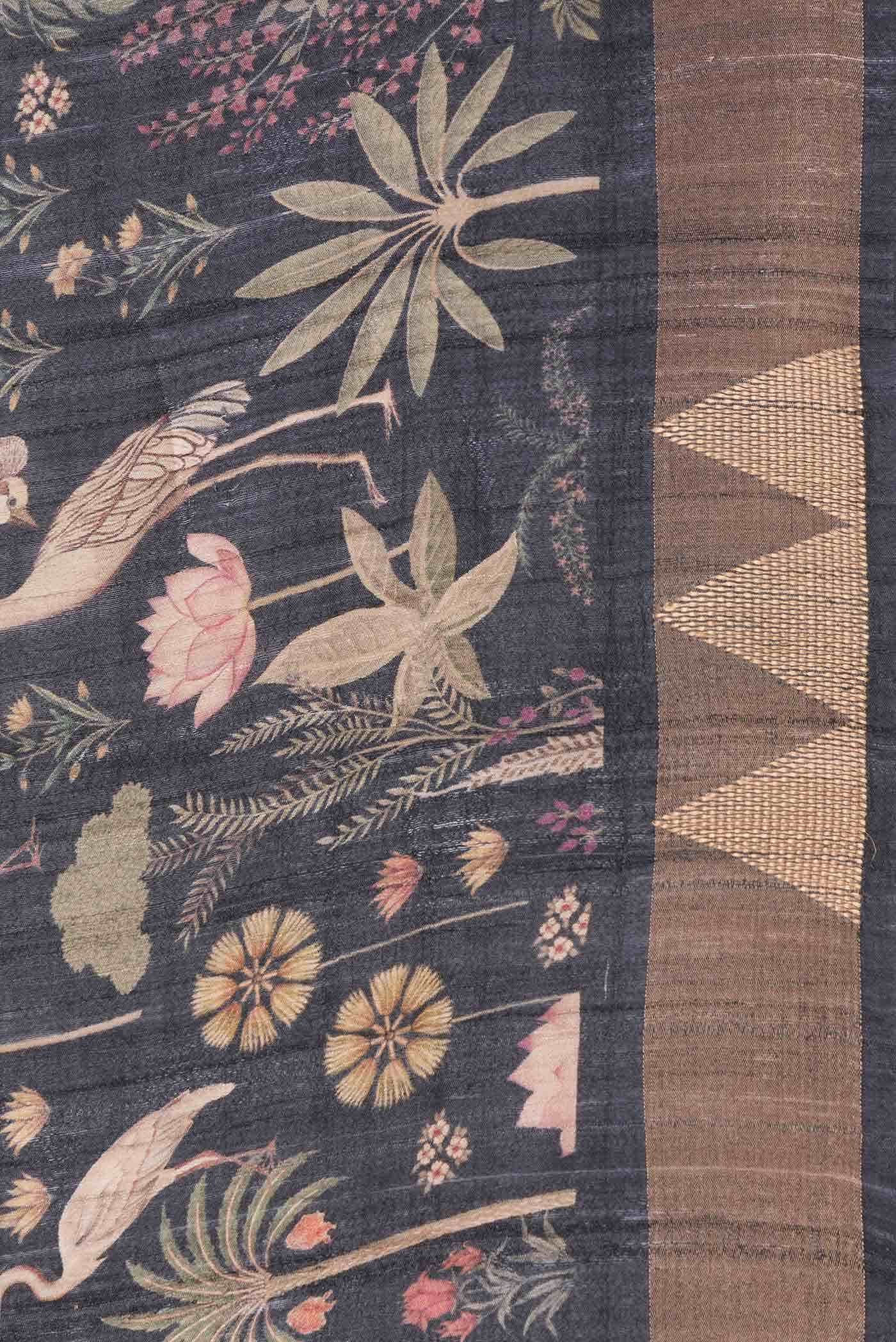 Black Dual Tone Tussar Silk Saree