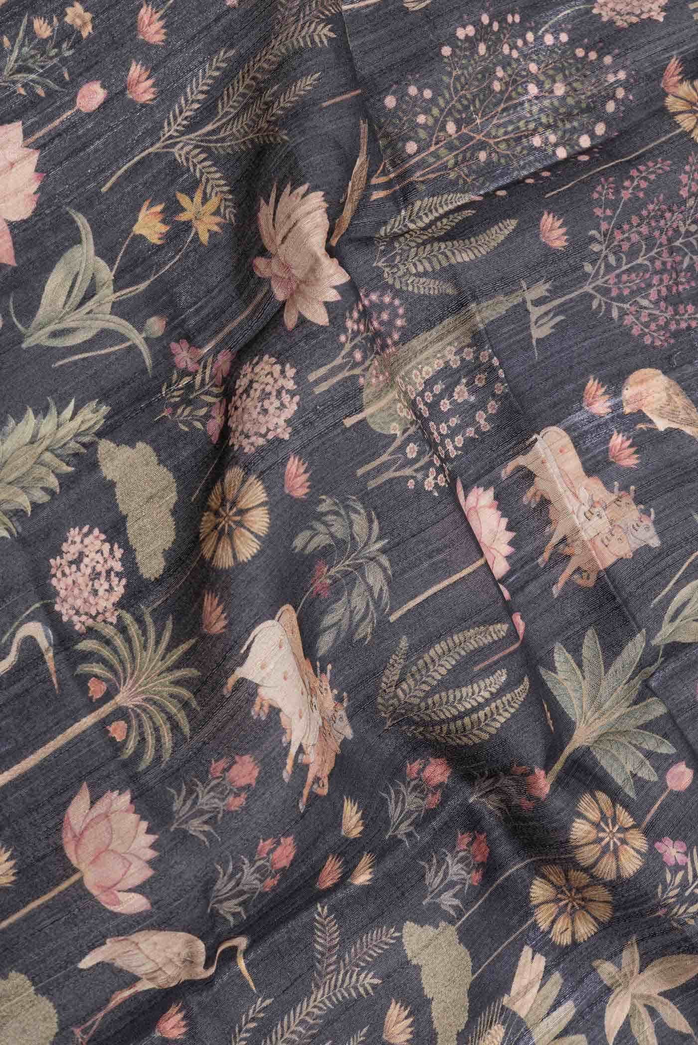 Black Dual Tone Tussar Silk Saree