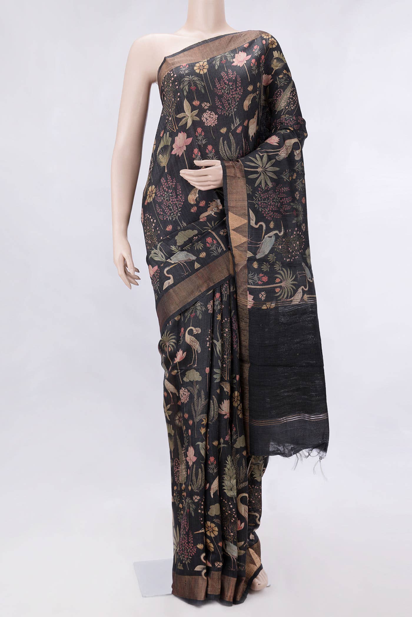 Black Dual Tone Tussar Silk Saree