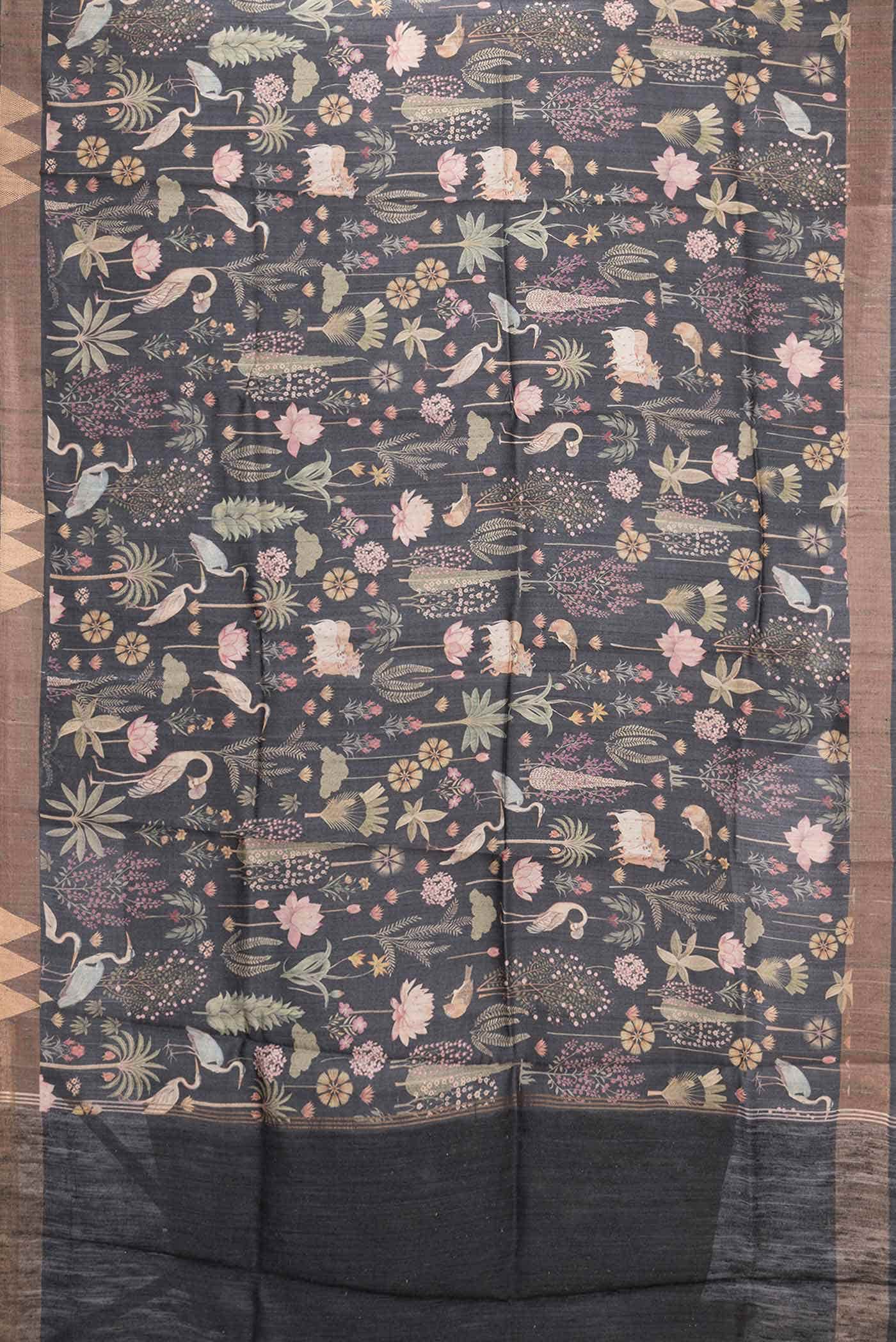 Black Dual Tone Tussar Silk Saree