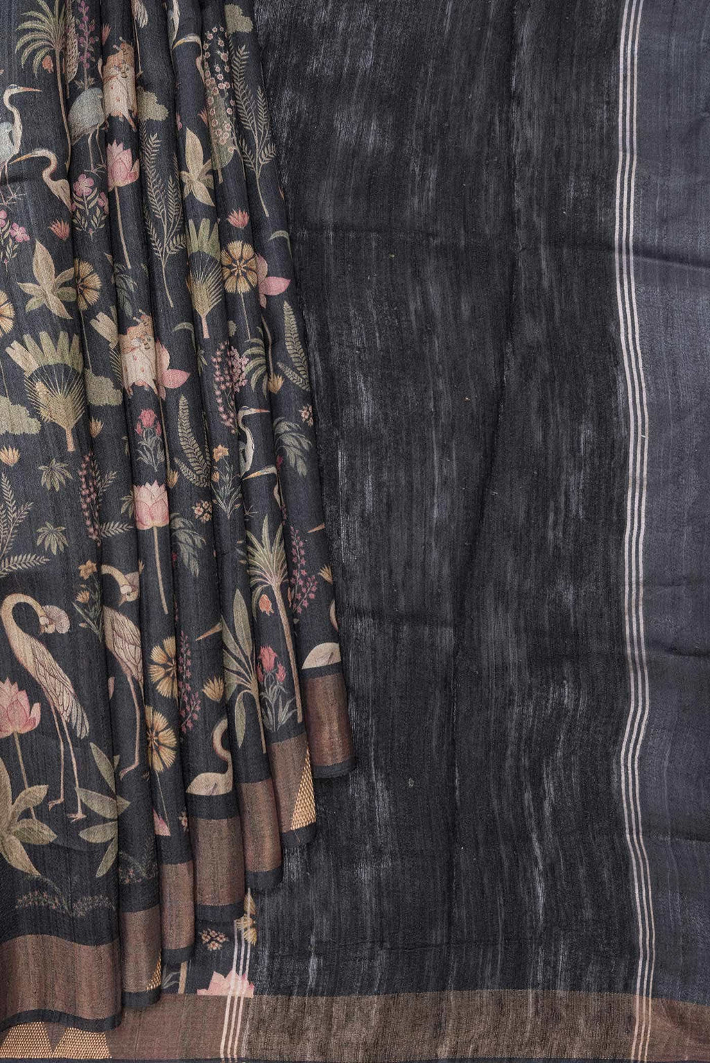 Black Dual Tone Tussar Silk Saree