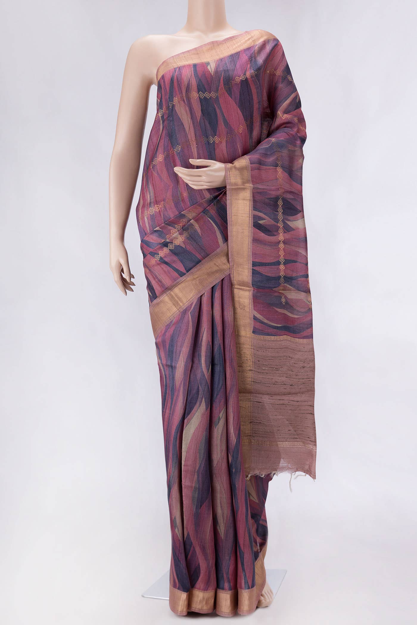 Dark Pink Dual Tone Tussar Silk Saree