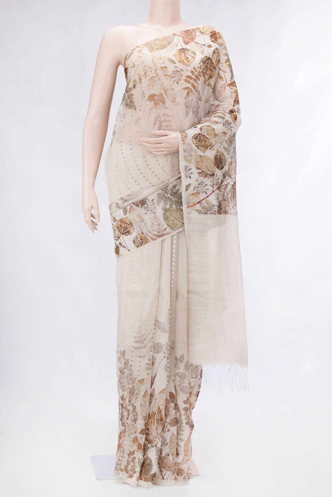 Beige Linen Saree