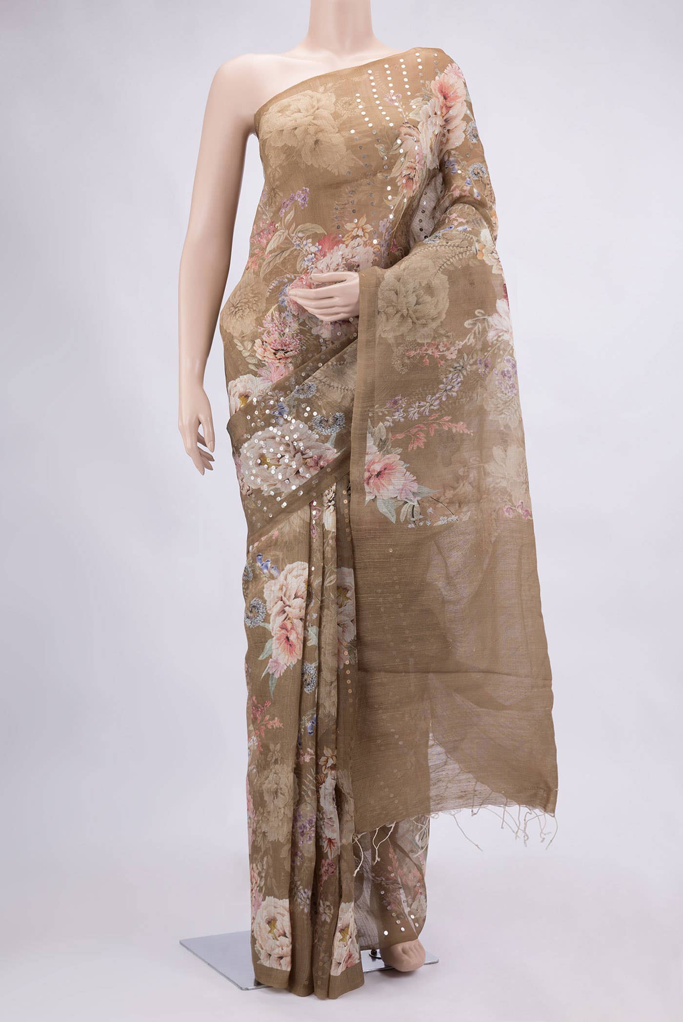 Beige Dual Tone Tussar Silk Saree