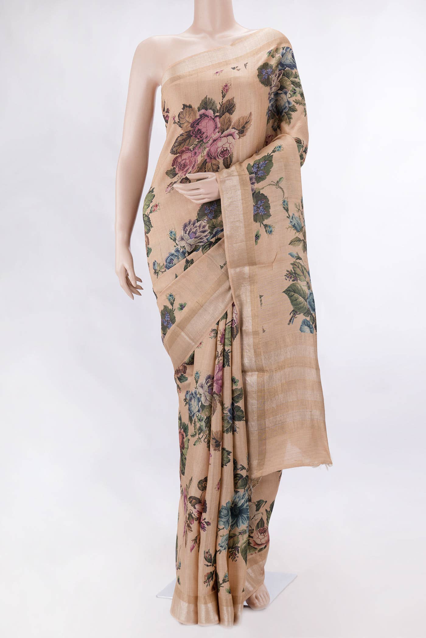 Peach Dual Tone Tussar Silk Saree