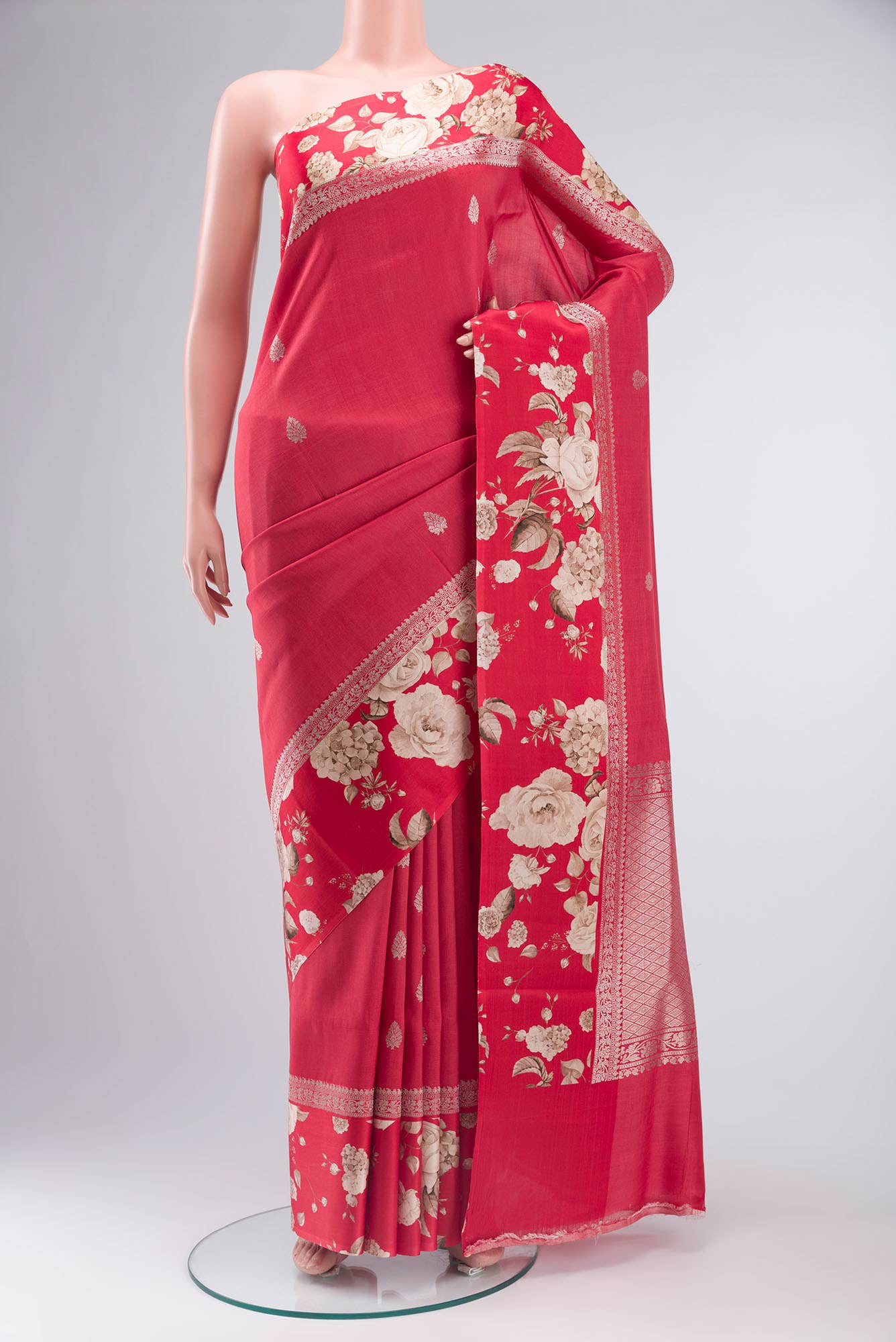 Red Tussar Silk Saree