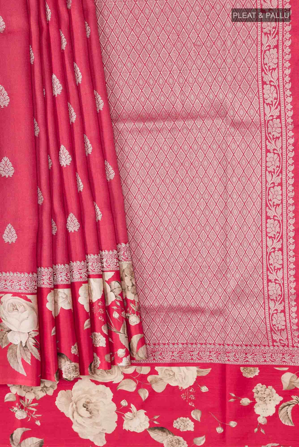 Red Tussar Silk Saree