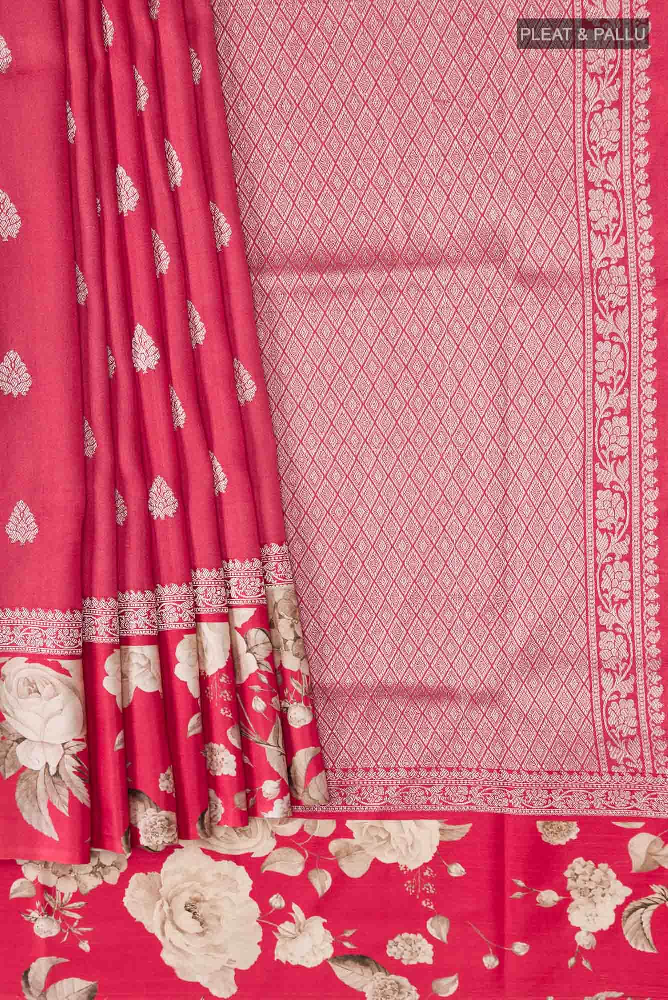 Red Tussar Silk Saree