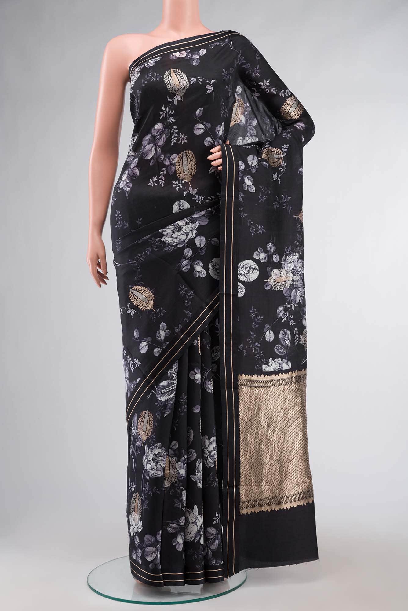 Black Banarasi Raw Silk Saree