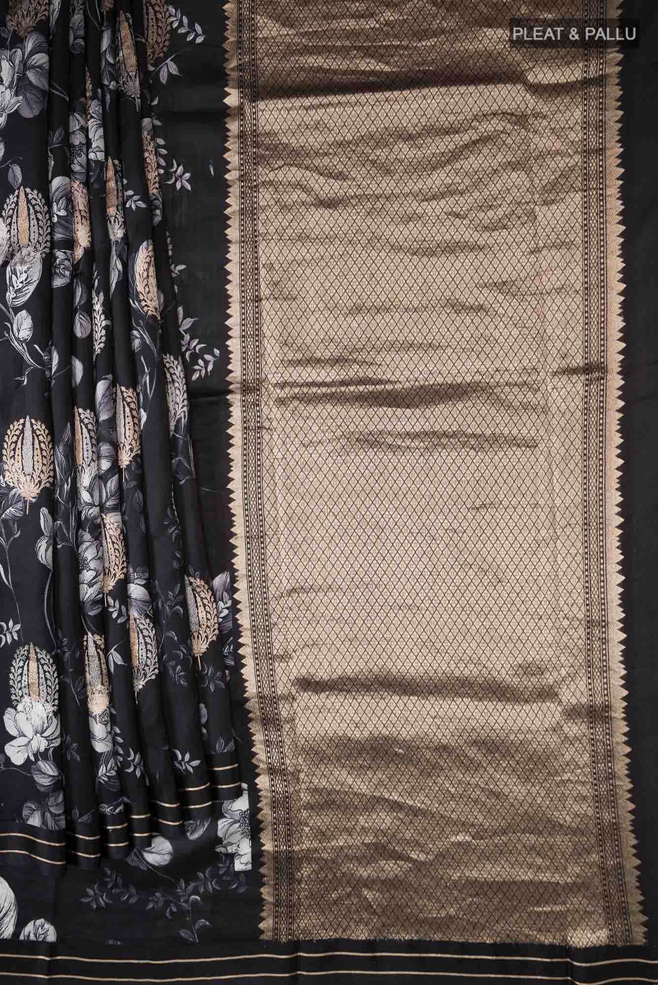 Black Banarasi Raw Silk Saree