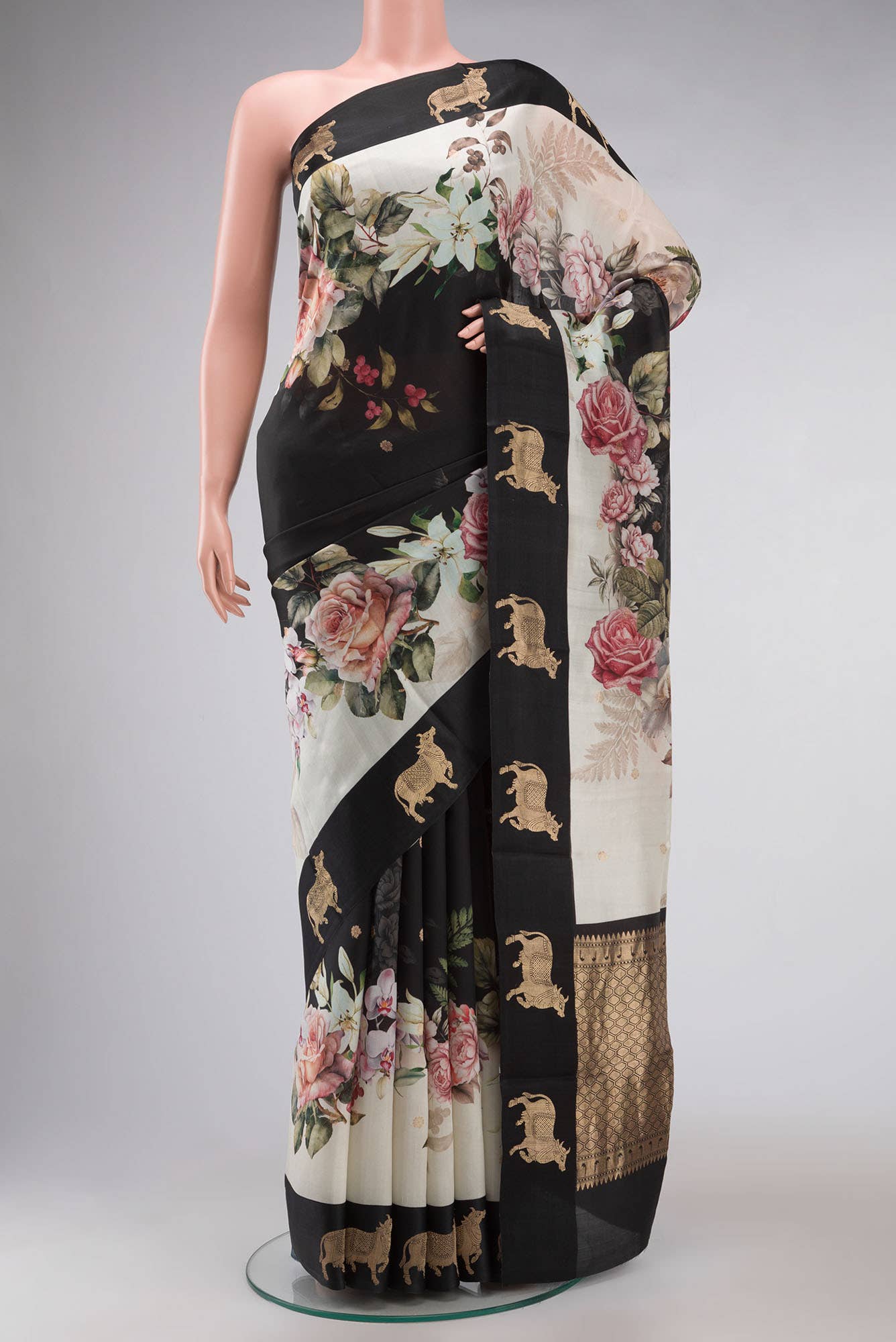 Black Banarasi Raw Silk Saree