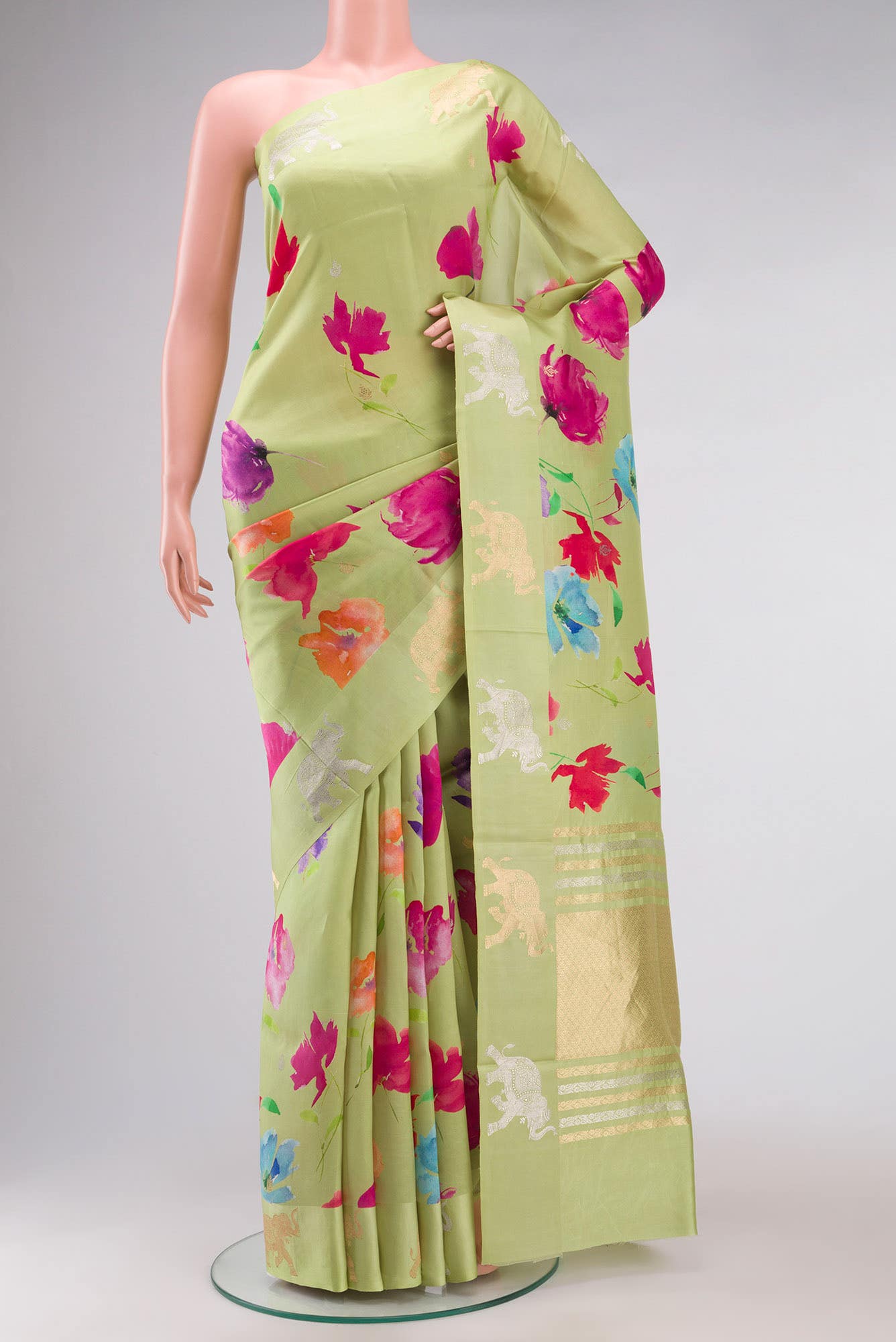 Green Banarasi Raw Silk Saree