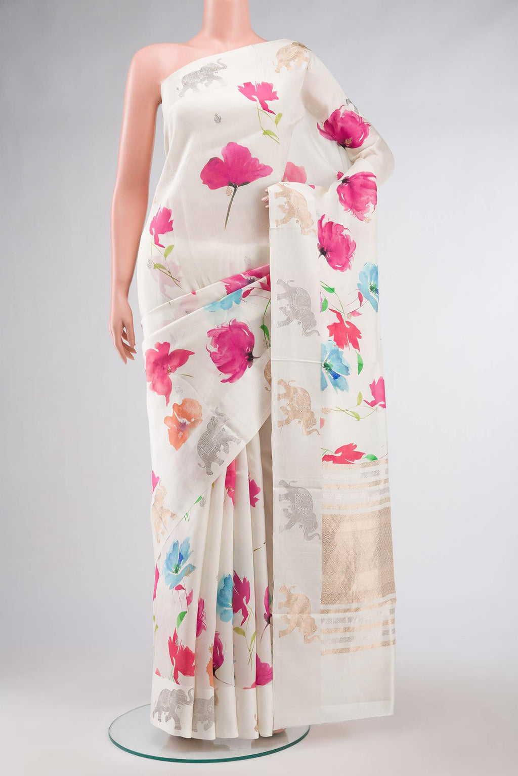 Cream Banarasi Raw Silk Saree