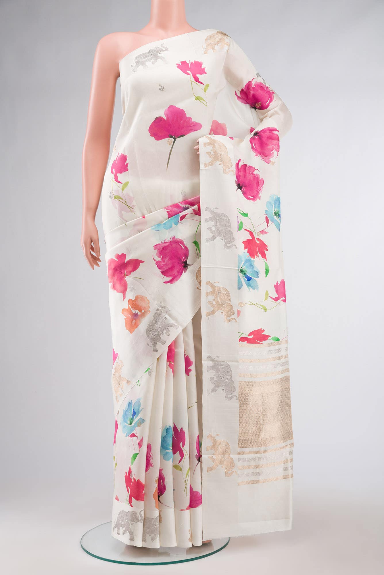 Cream Banarasi Raw Silk Saree
