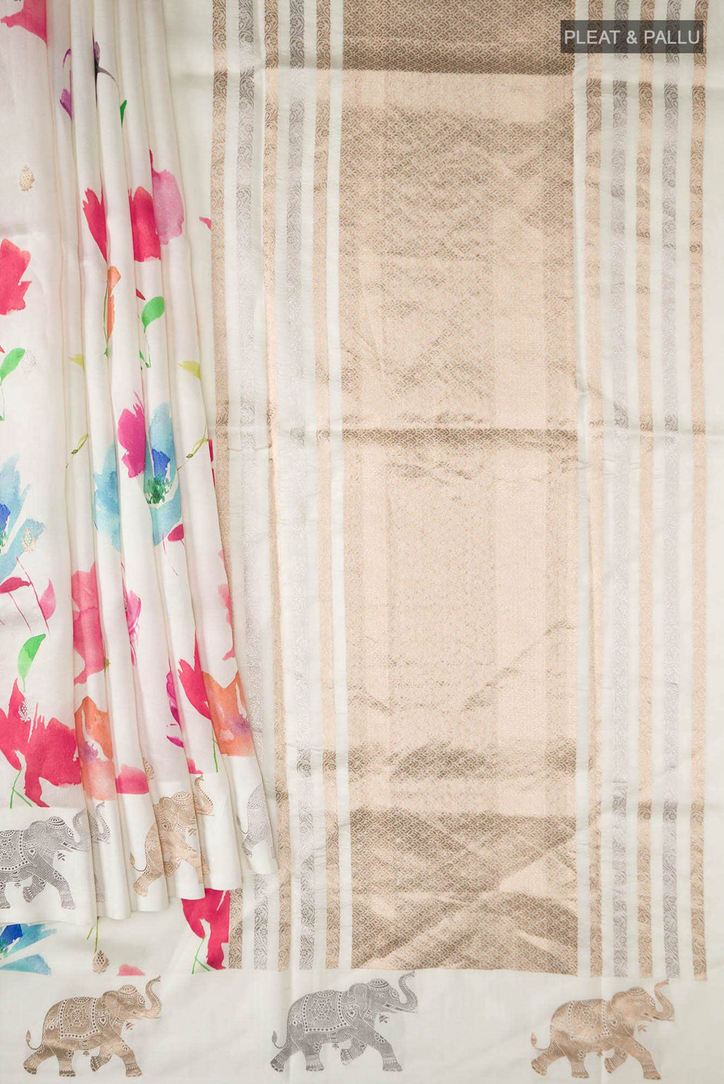 Cream Banarasi Raw Silk Saree