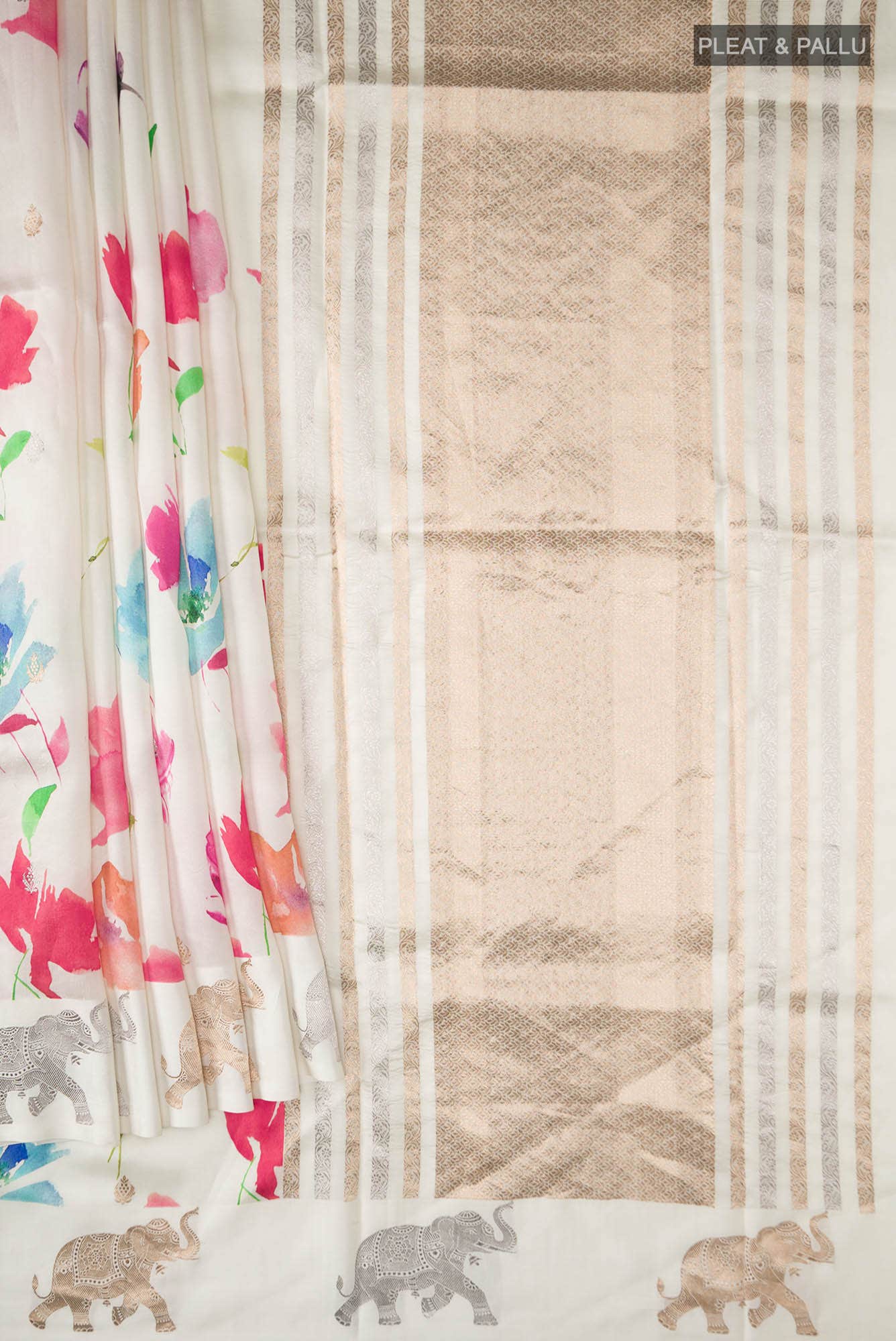 Cream Banarasi Raw Silk Saree