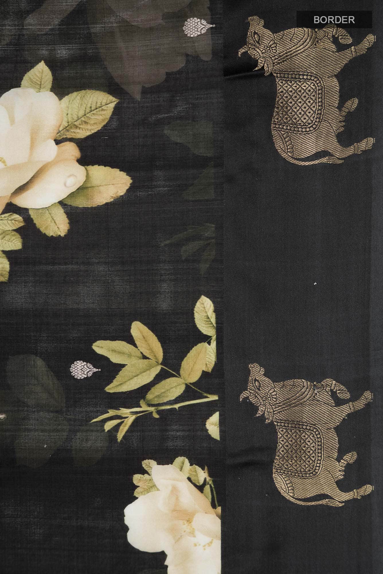 Black Banarasi Raw Silk Saree