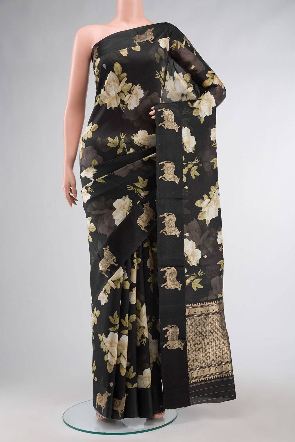 Black Banarasi Raw Silk Saree