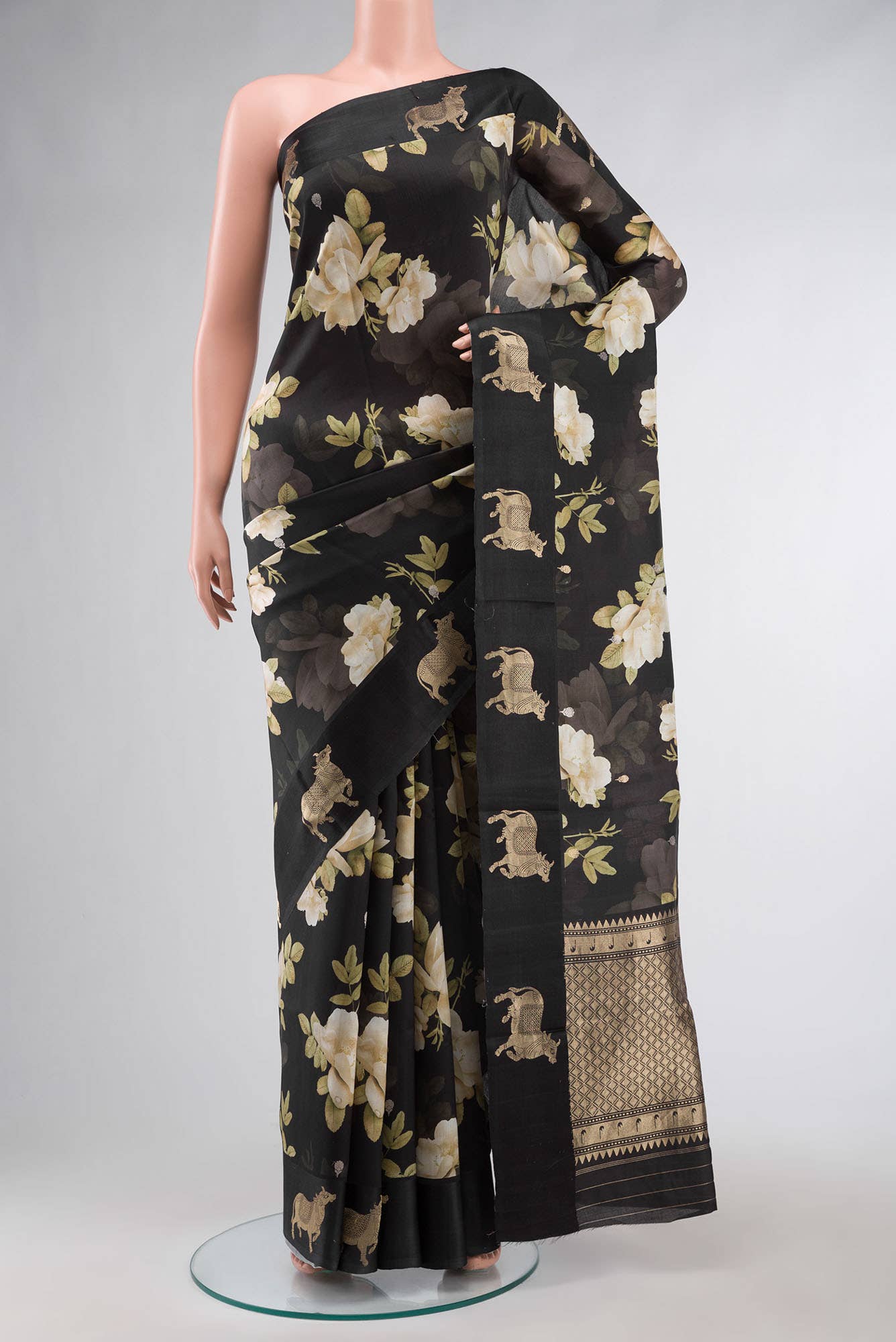 Black Banarasi Raw Silk Saree