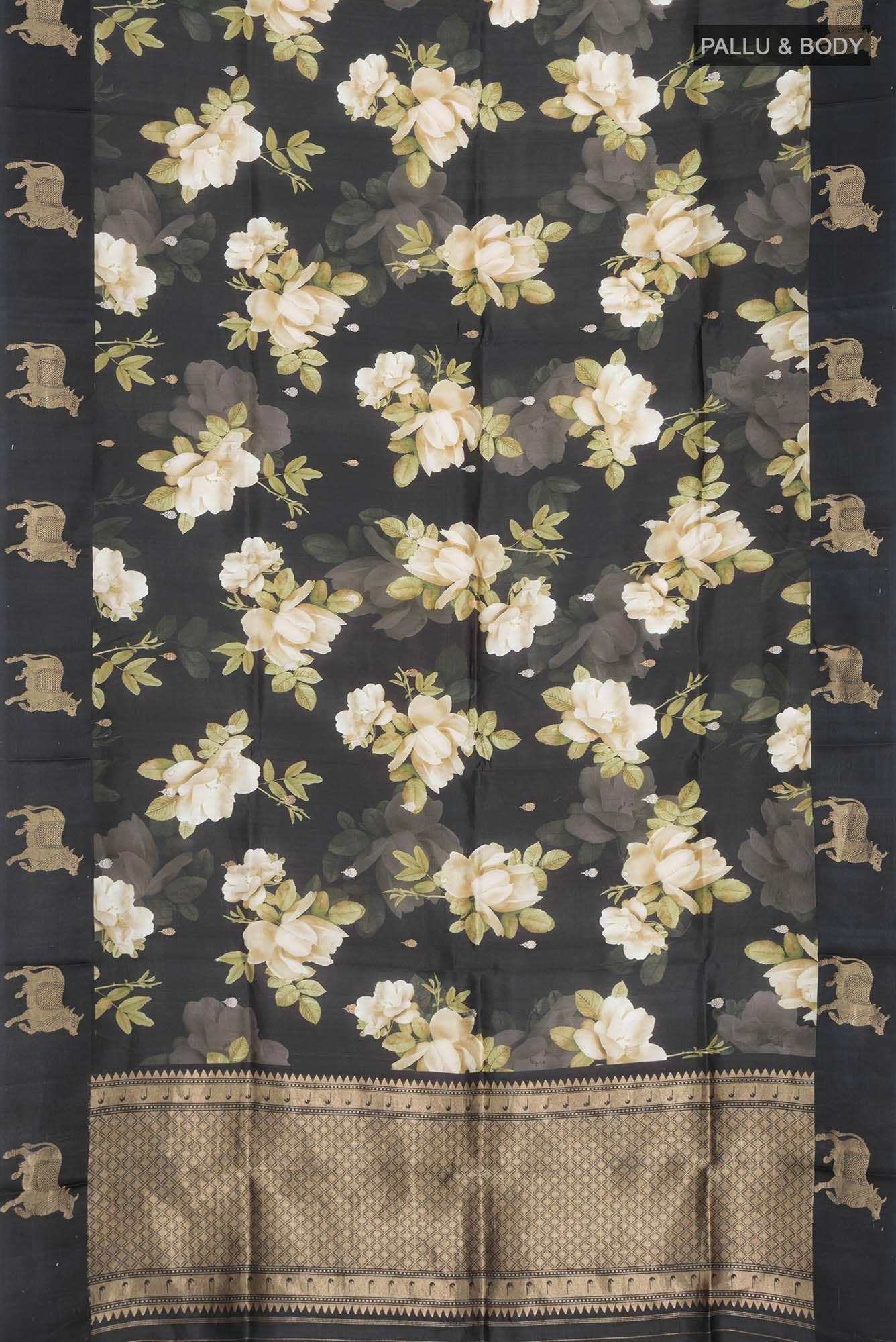 Black Banarasi Raw Silk Saree