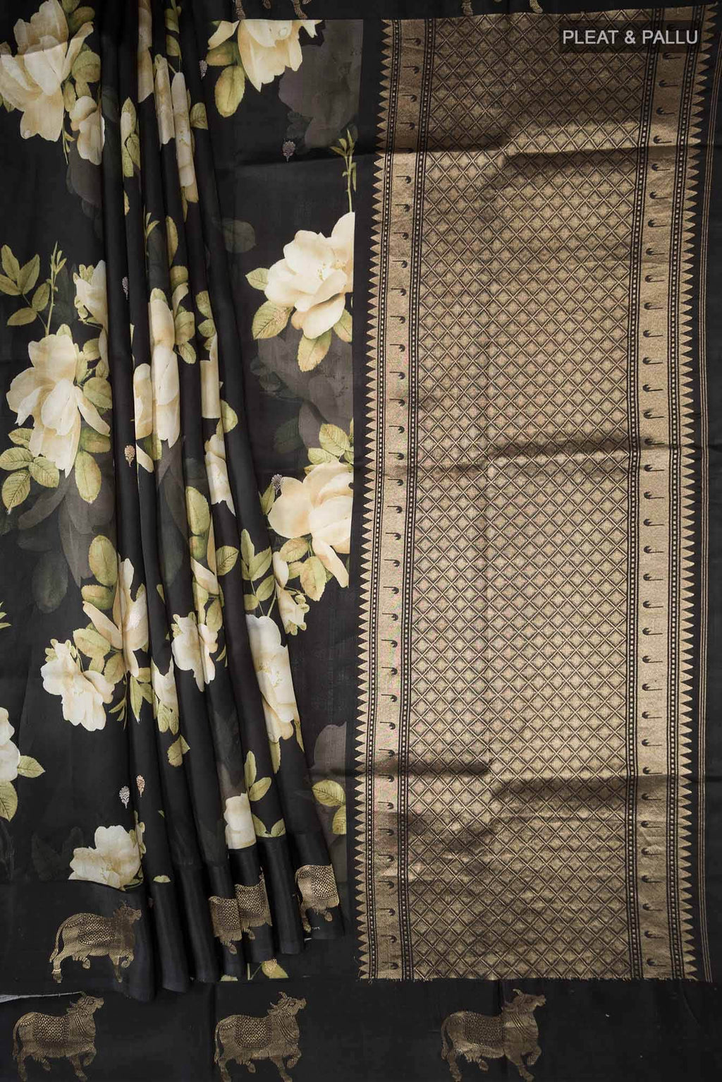 Black Banarasi Raw Silk Saree