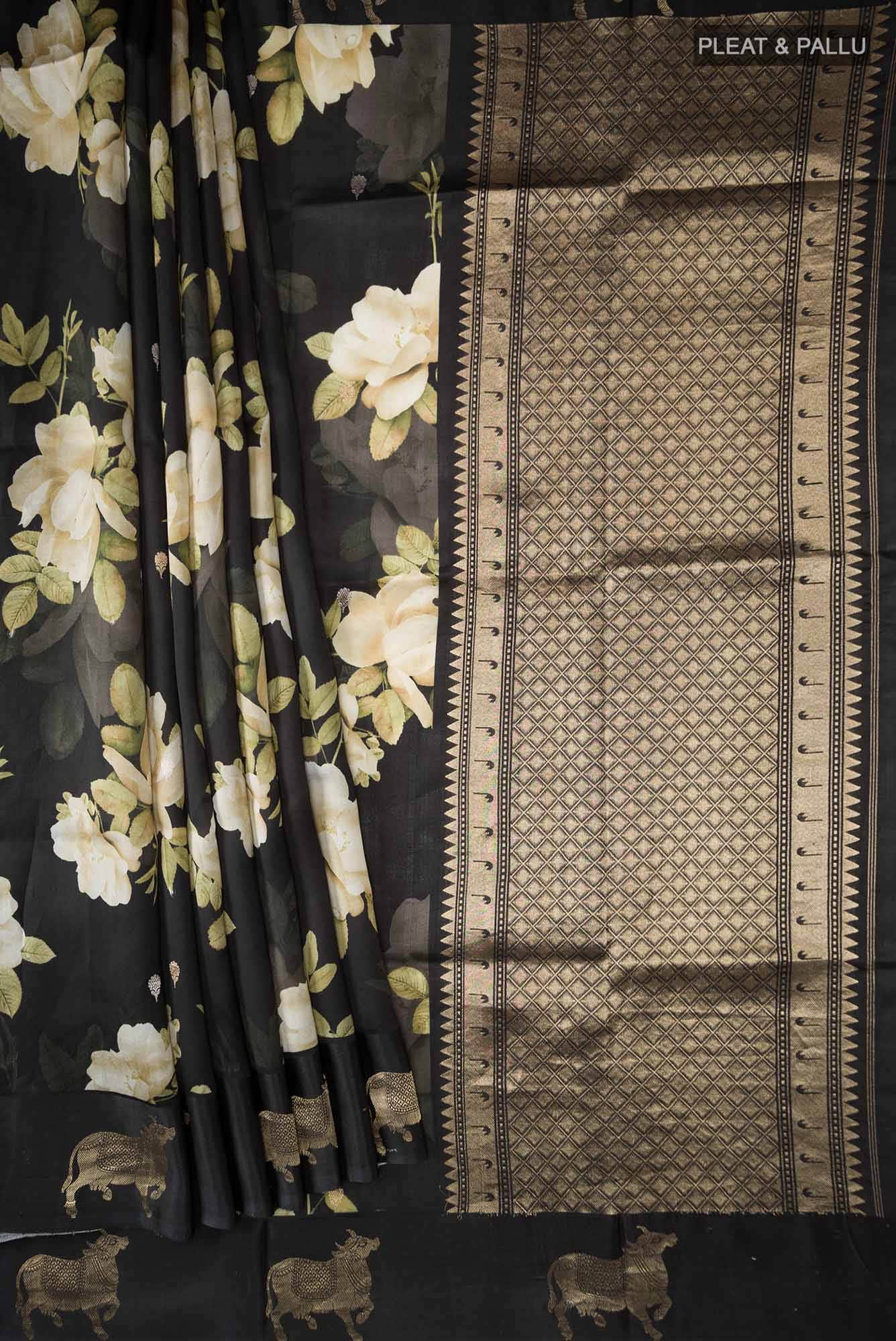 Black Banarasi Raw Silk Saree