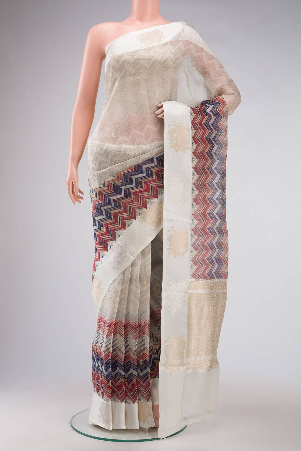 Beige Organza Silk Saree